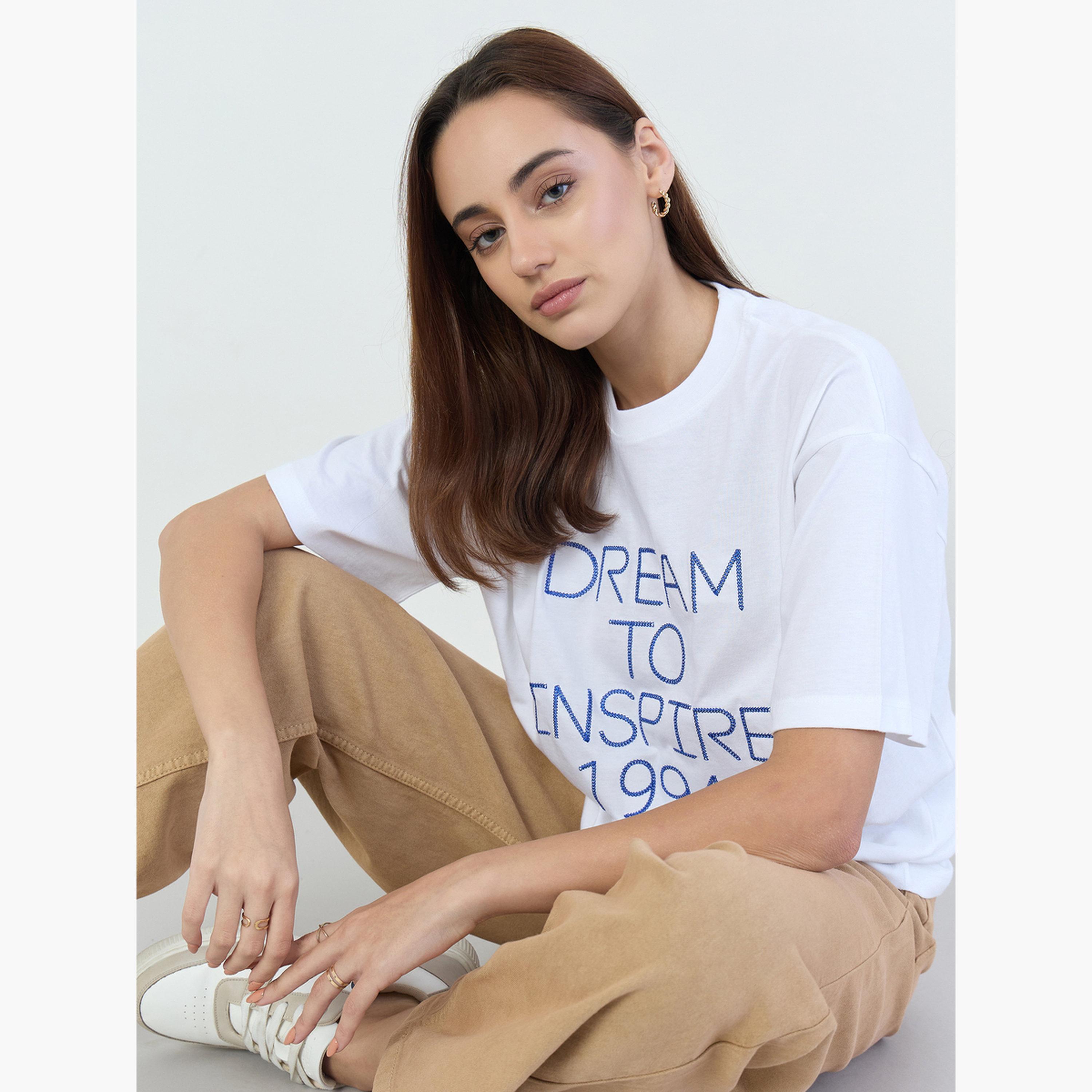 Styli White Oversized Slogan Print T-Shirt-women-clothing-tshirts-image-3