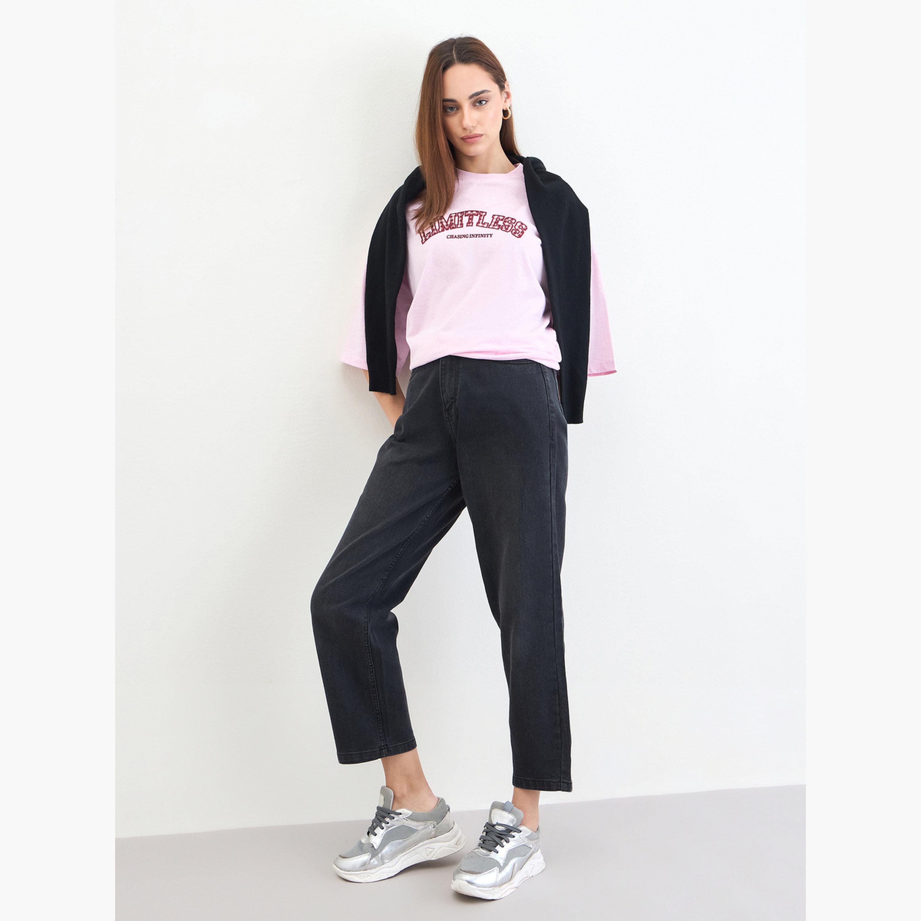 Styli Pink Oversized Slogan Print T-Shirt-women-clothing-tshirts-image-2