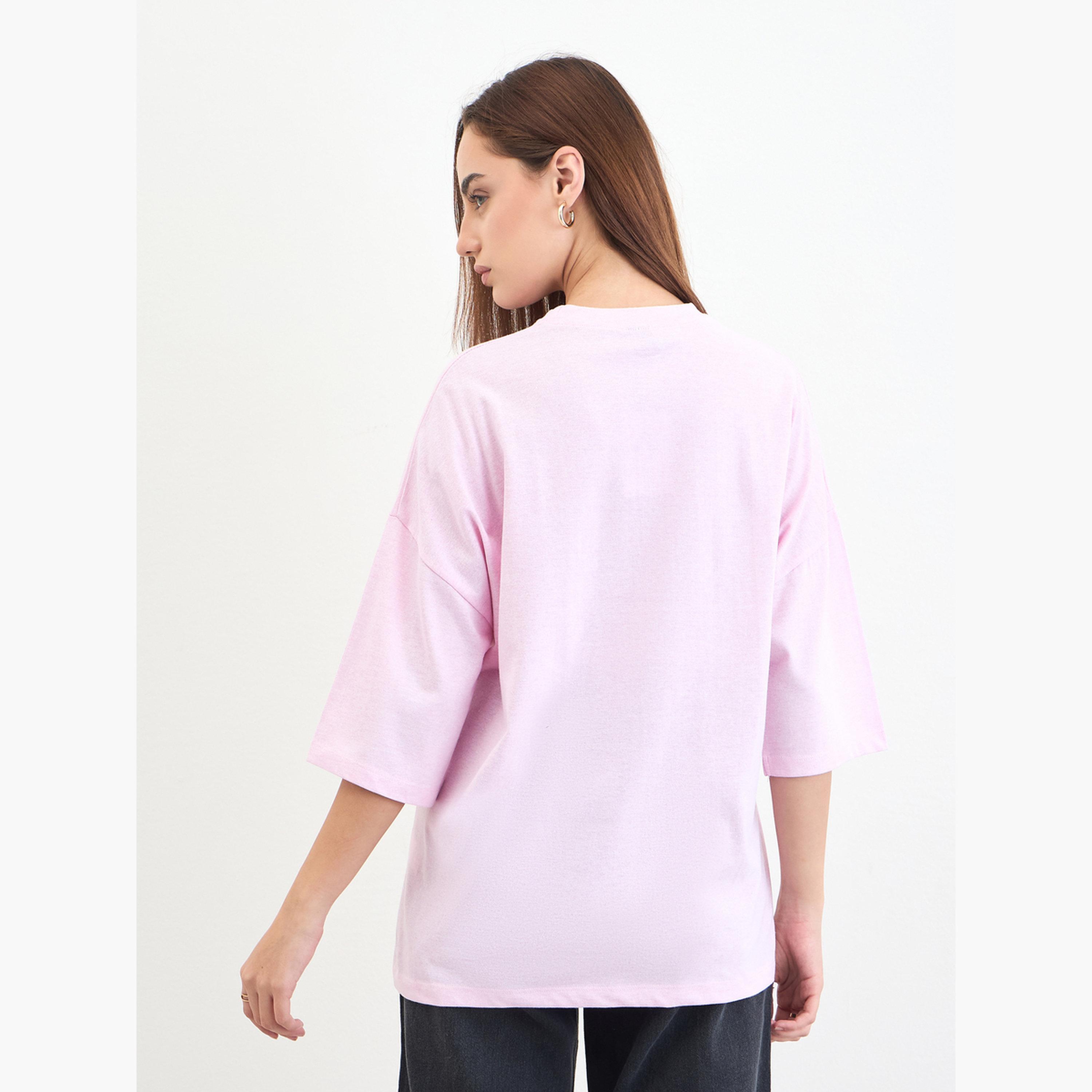 Styli Pink Oversized Slogan Print T-Shirt-women-clothing-tshirts-image-5