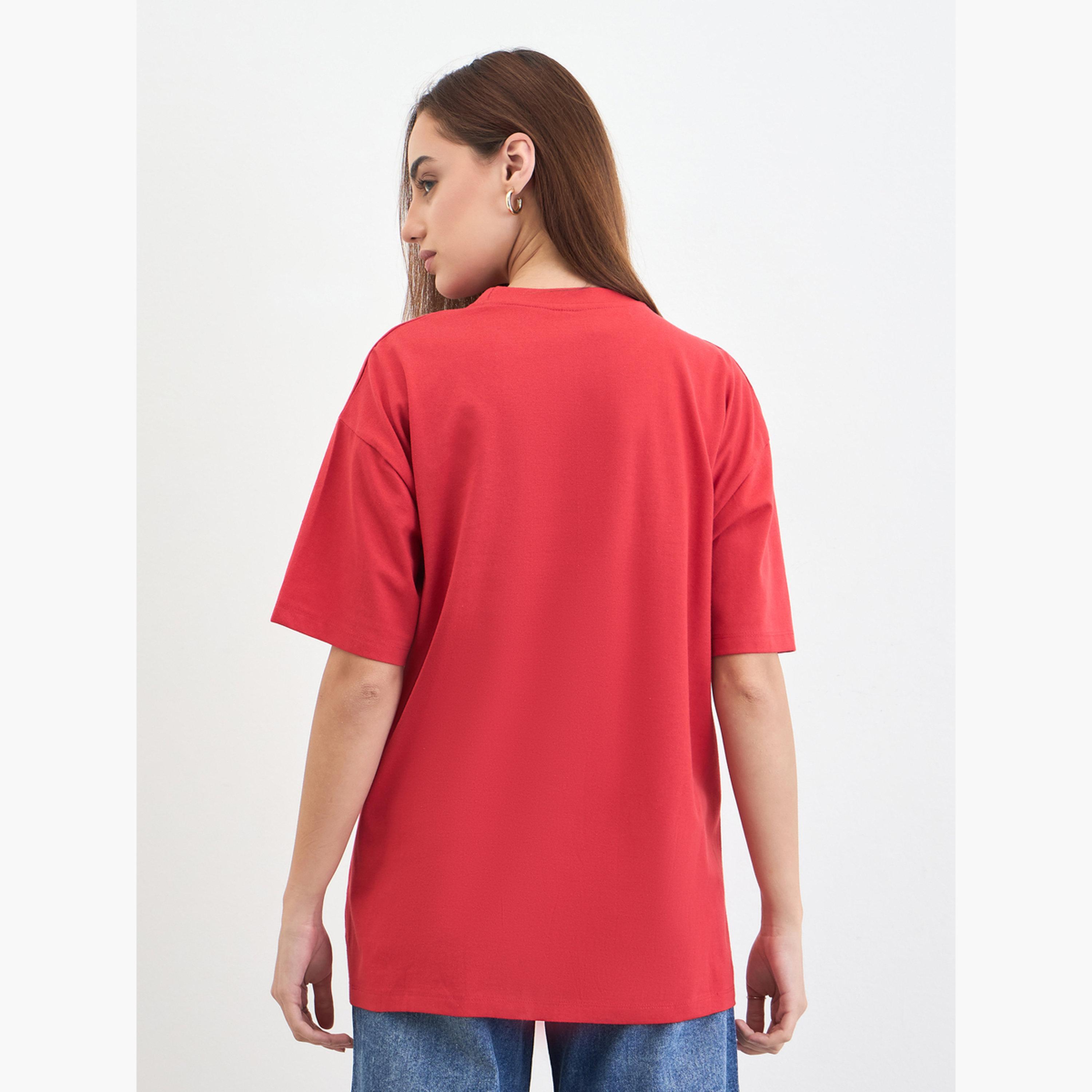 Styli Red Slogan Print Embellished Oversized T-Shirt-women-clothing-tshirts-image-5