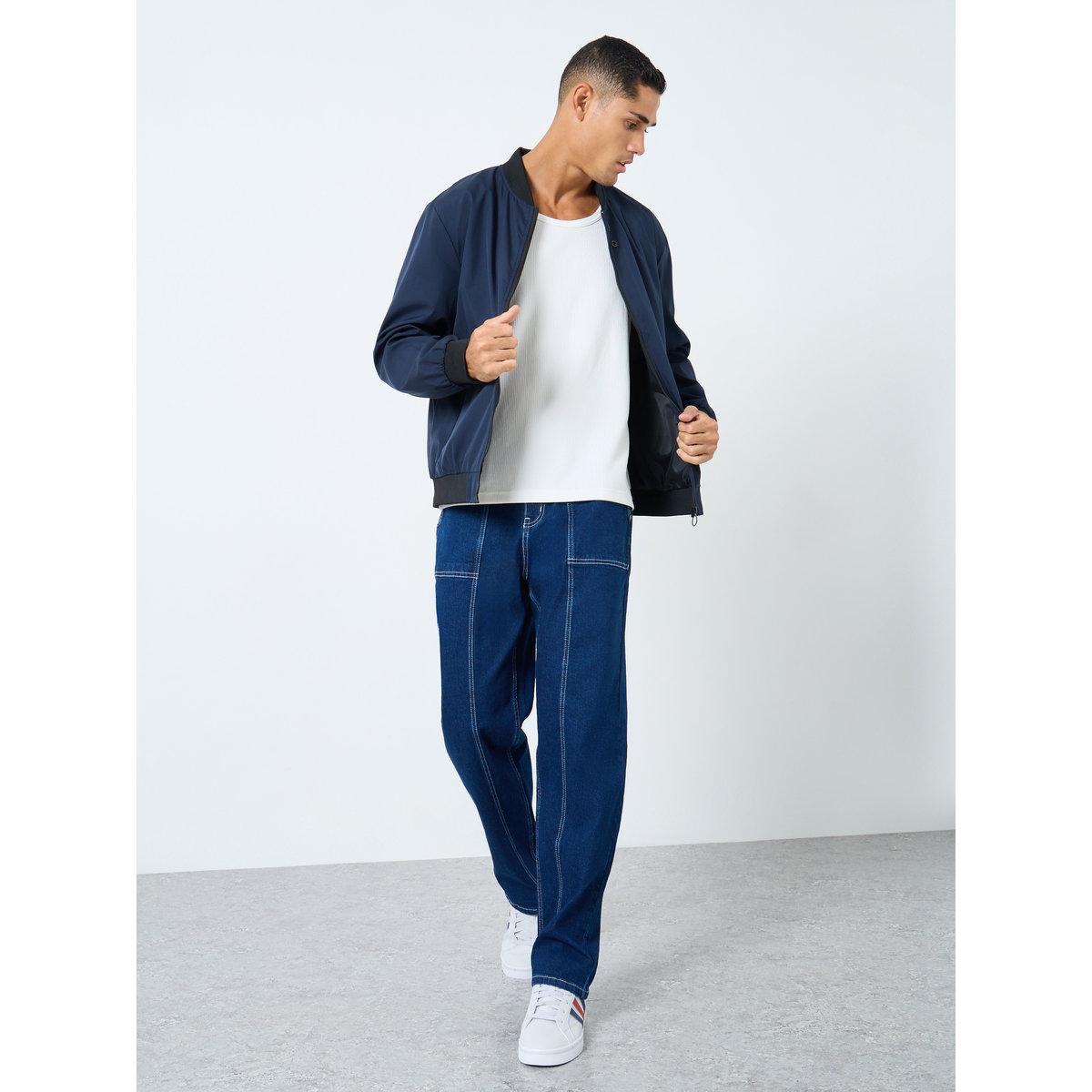 Take Two Men Dark Blue Solid Bomber Jacket-men-clothing-jacketsandblazers-jackets-image-2
