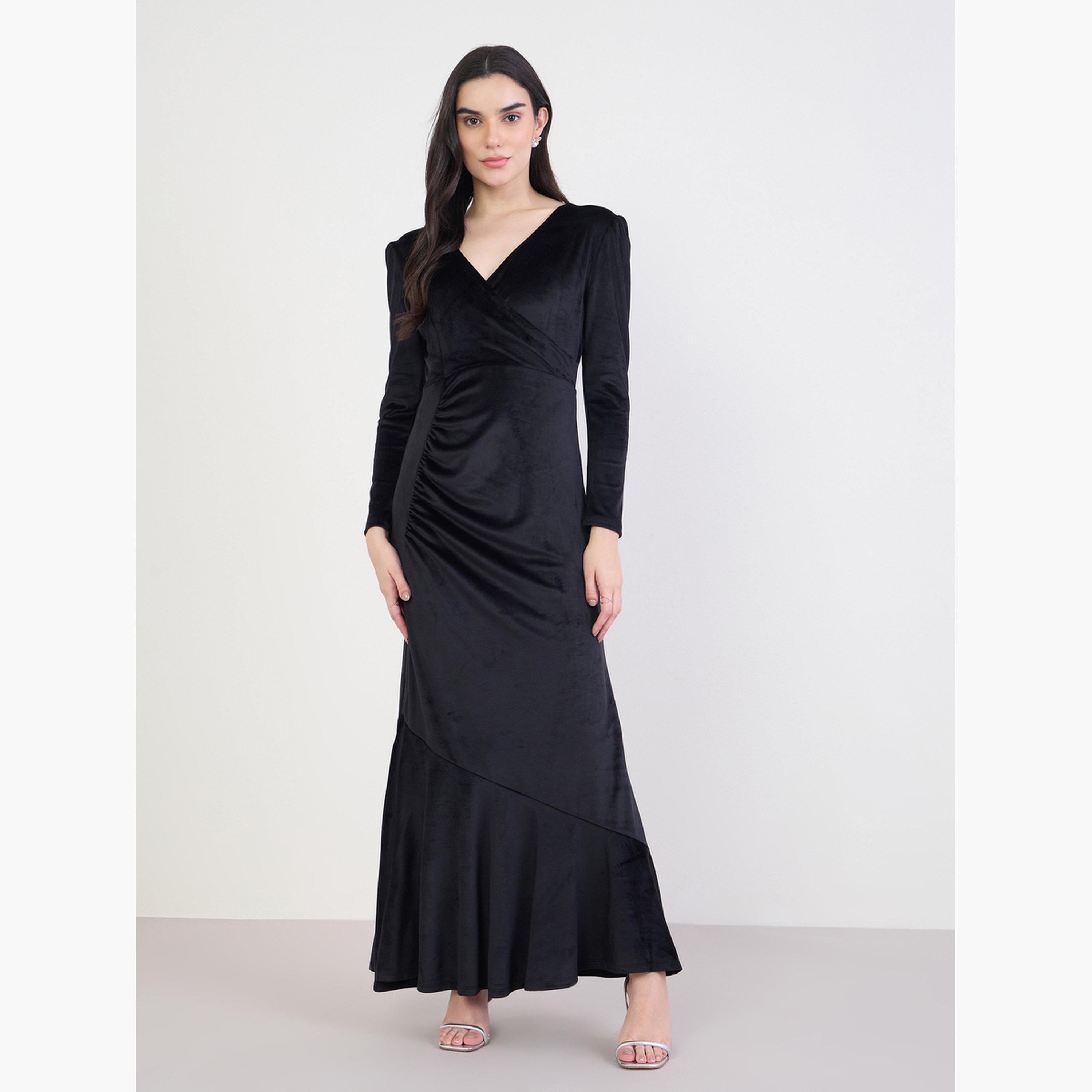 فستان طويل مخملي بنمط لف-women-clothing-dresses-image-1