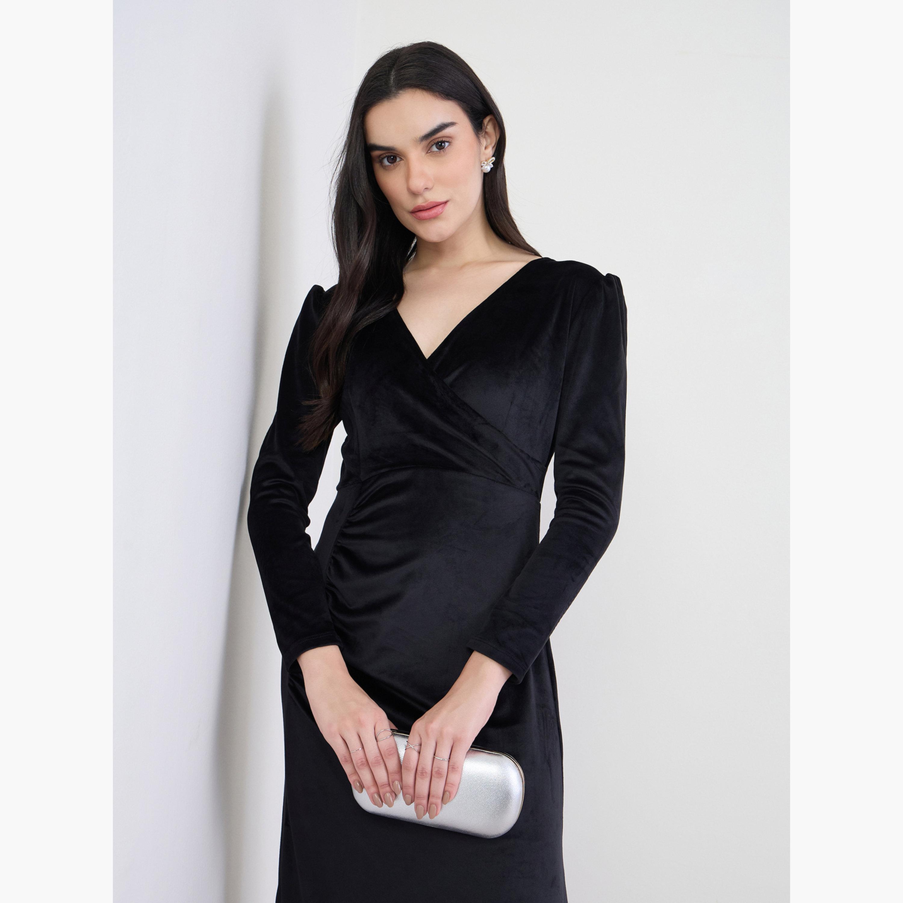 فستان طويل مخملي بنمط لف-women-clothing-dresses-image-2