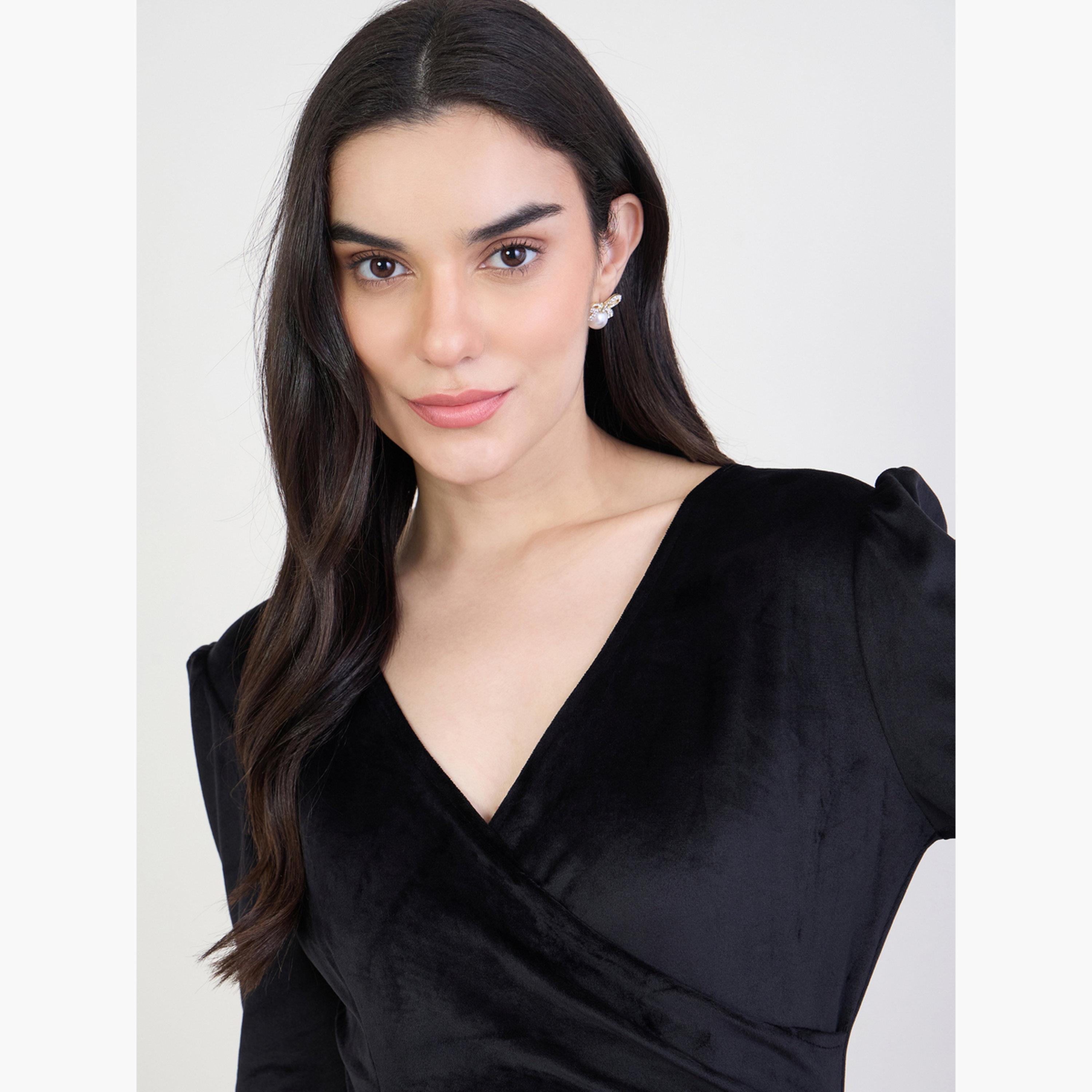 فستان طويل مخملي بنمط لف-women-clothing-dresses-image-4