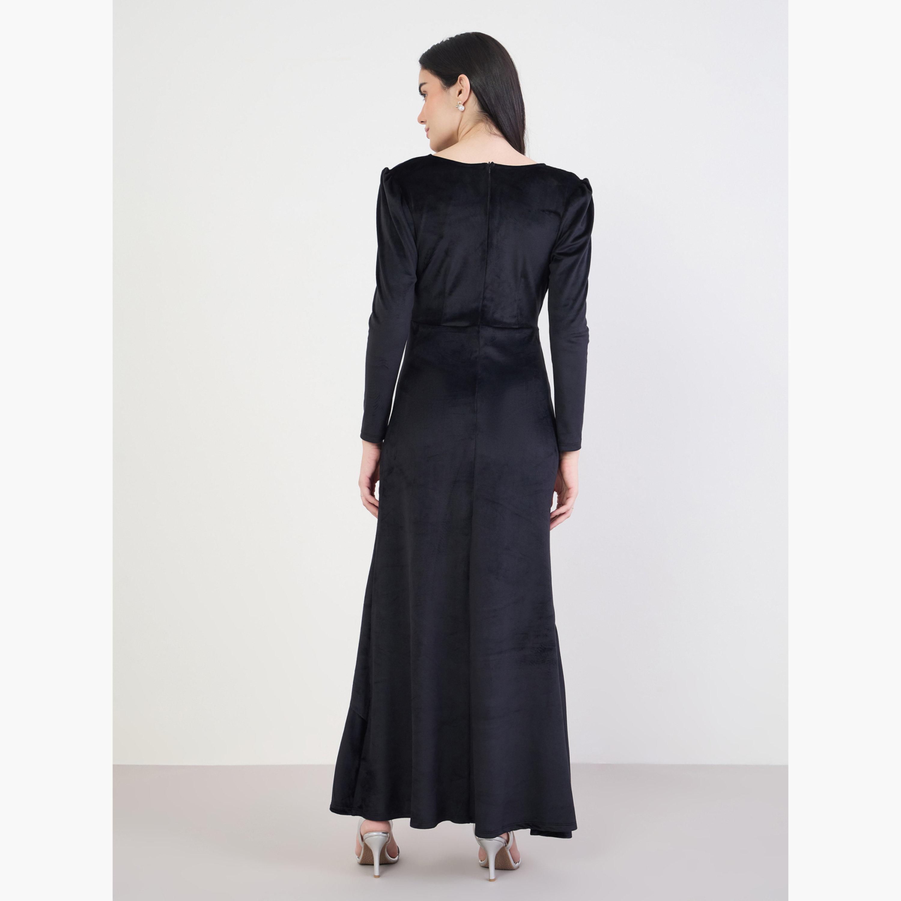 فستان طويل مخملي بنمط لف-women-clothing-dresses-image-5