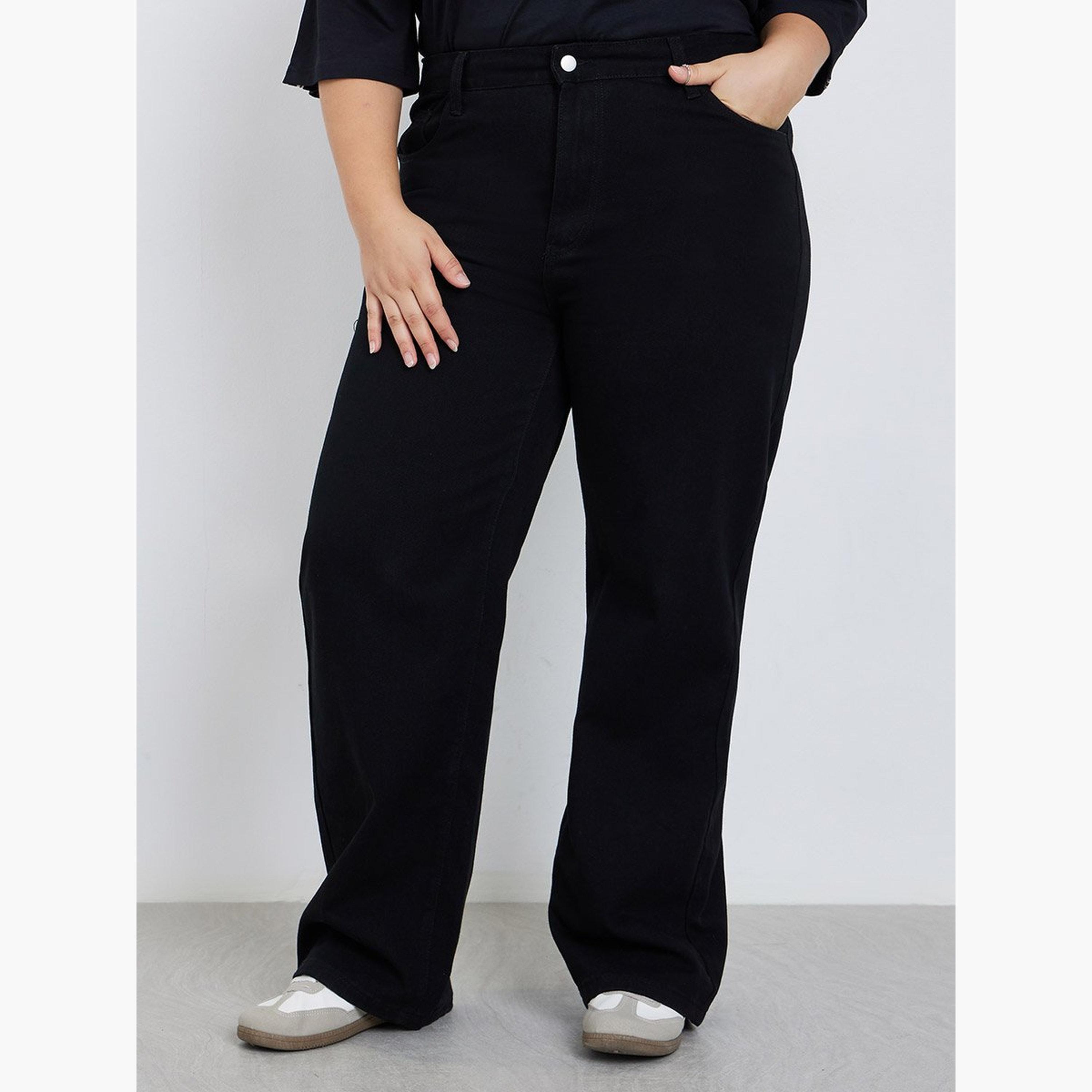 ستايلي - بنطال جينز واسع الساق متوسط ​​الارتفاع مقاس كبير-women-clothing-bottoms-jeans-image-1