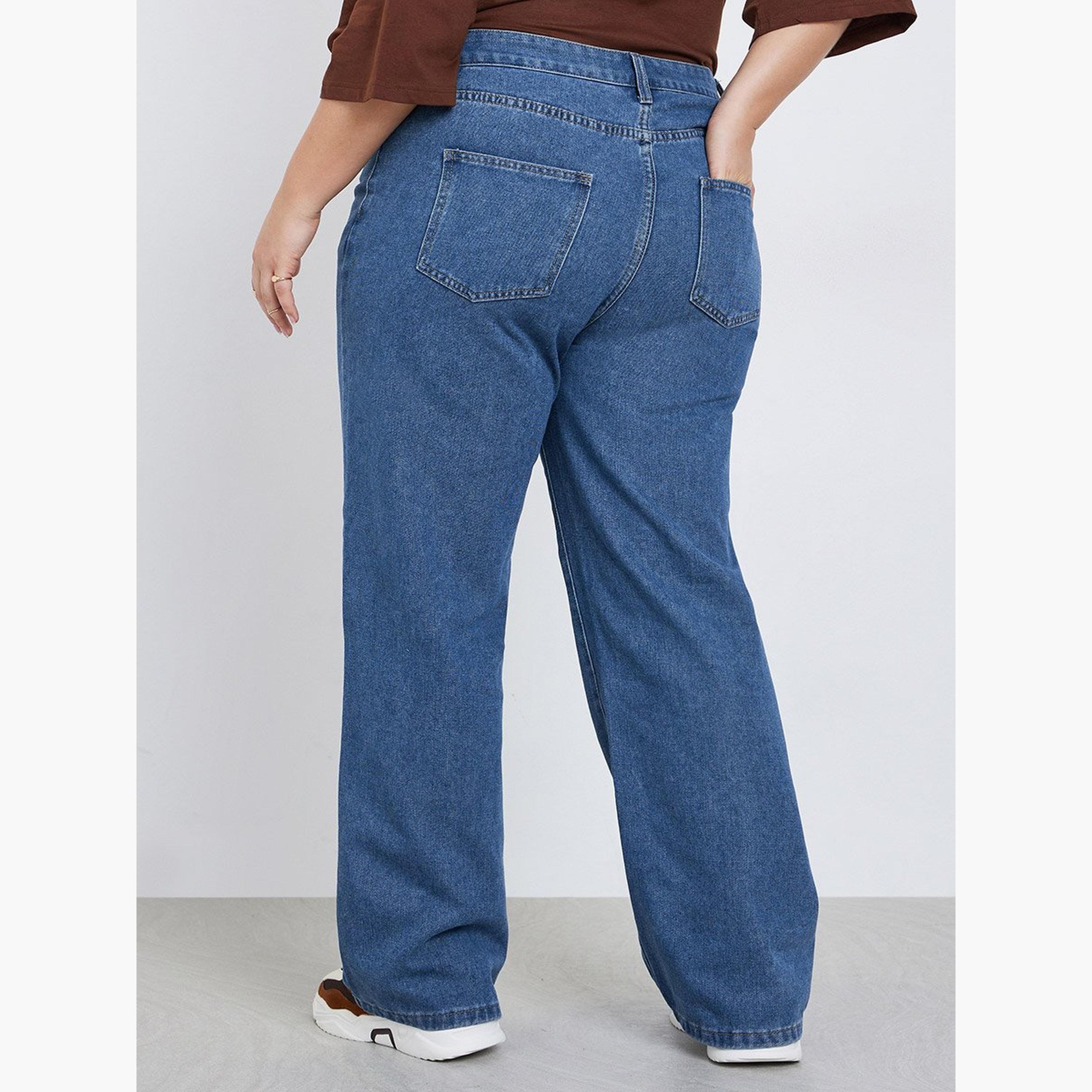 ستايلي - بنطال جينز واسع الساق متوسط ​​الارتفاع مقاس كبير-women-clothing-bottoms-jeans-image-4
