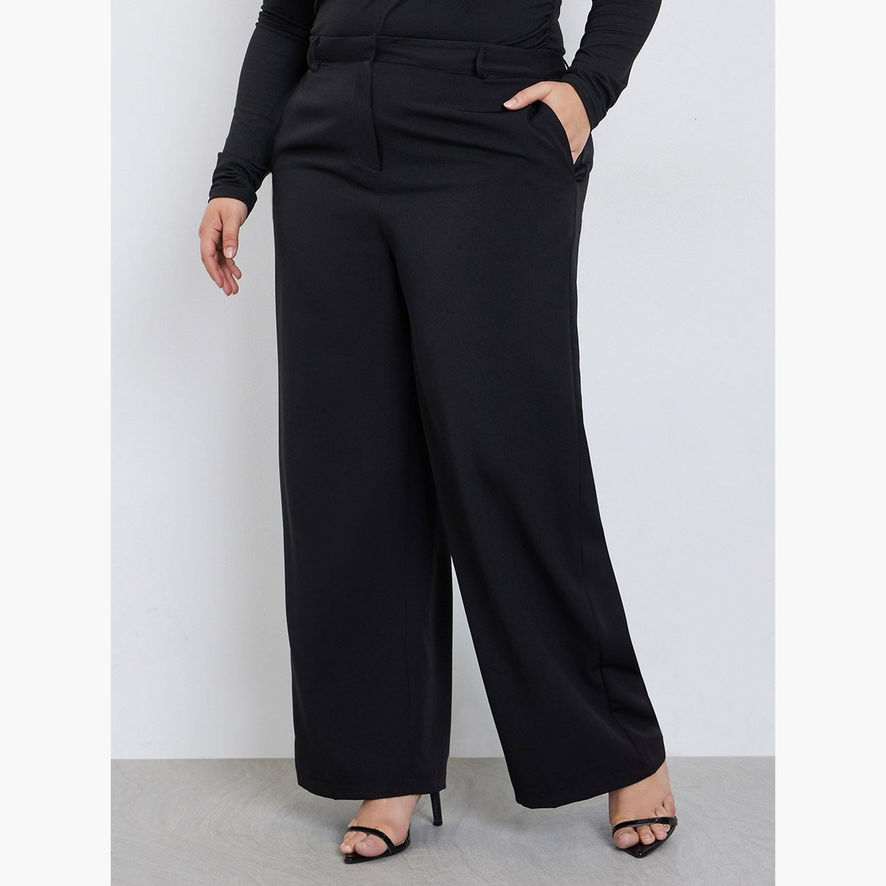 Styli Plus Size Black Wide Leg Trousers-women-clothing-bottoms-trousers-image-1