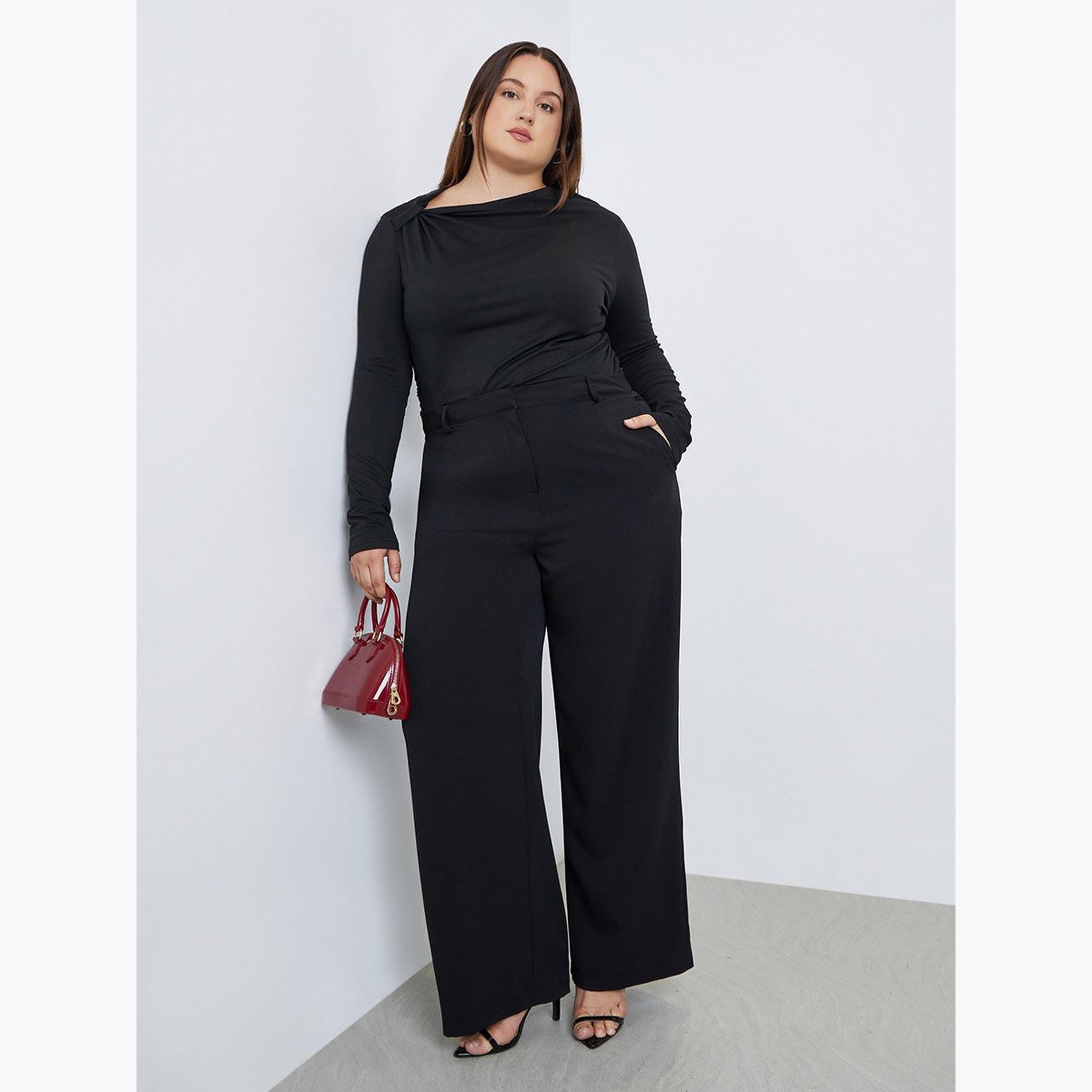 ستايلي - بنطال أسود واسع الساق مقاس كبير-women-clothing-bottoms-trousers-image-2