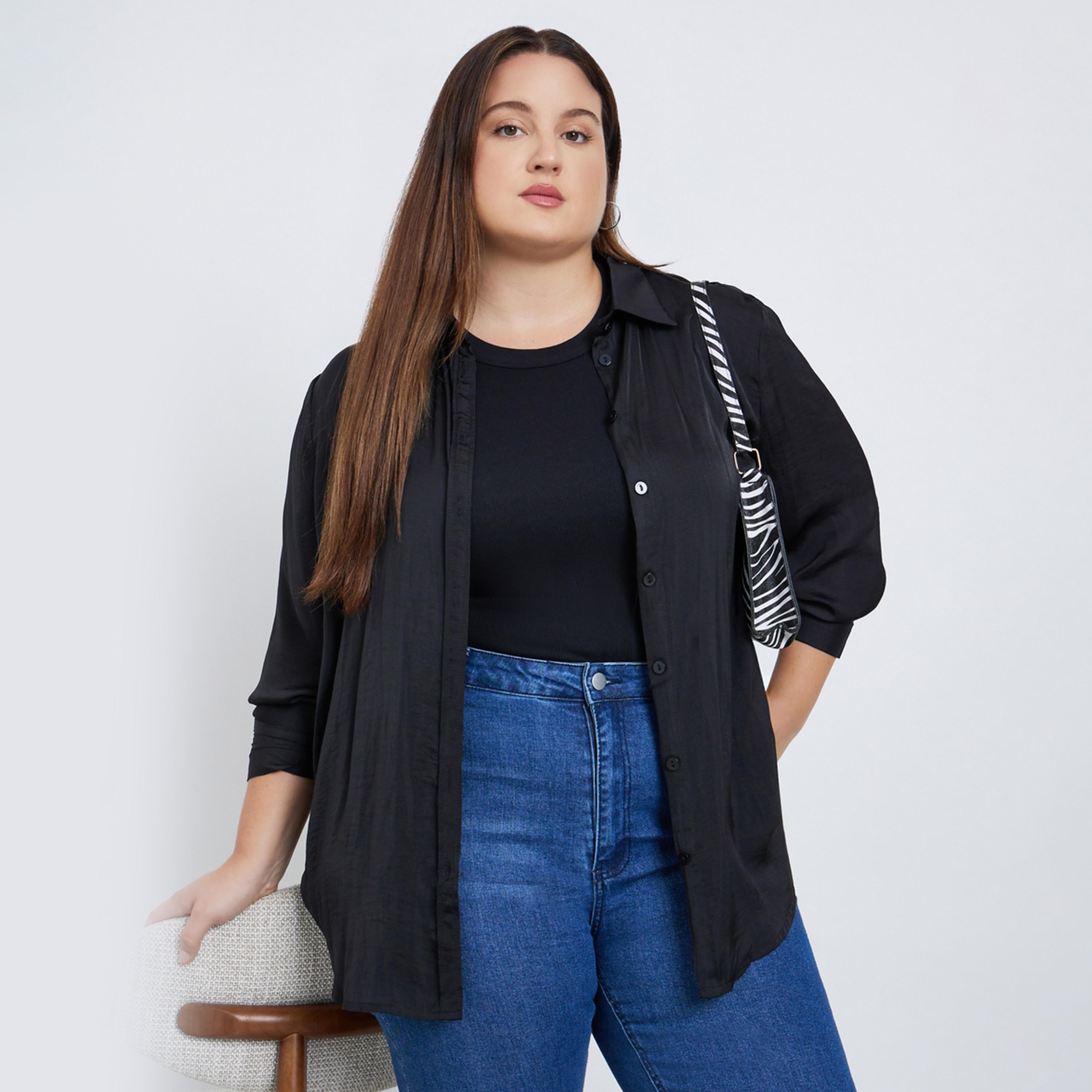 ستايلي - قميص أسود بأكمام طويلة وحجم كبير-women-clothing-shirtsandblouses-shirts-image-1