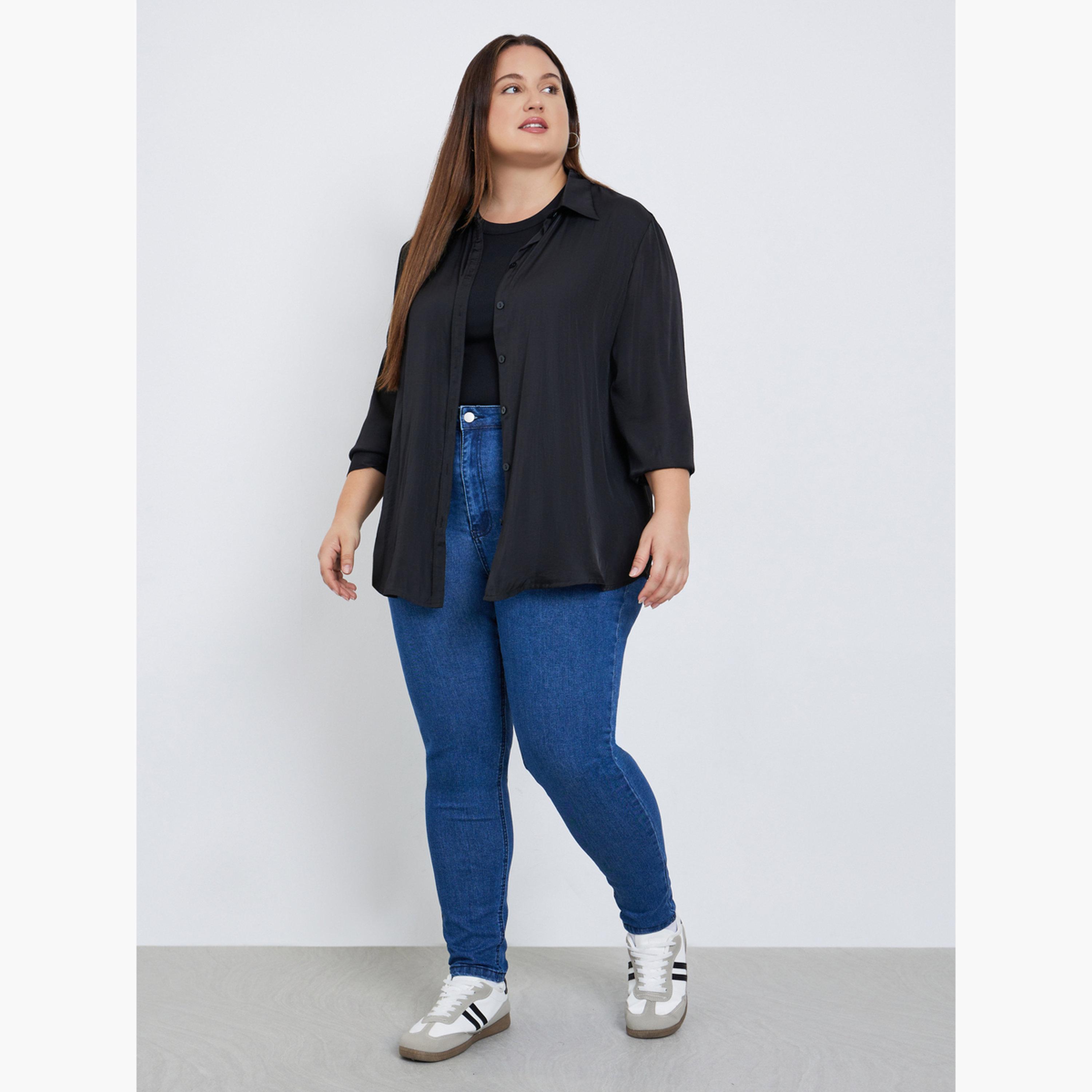 Styli Plus Size Black Long Sleeve Shirt-women-clothing-shirtsandblouses-shirts-image-2