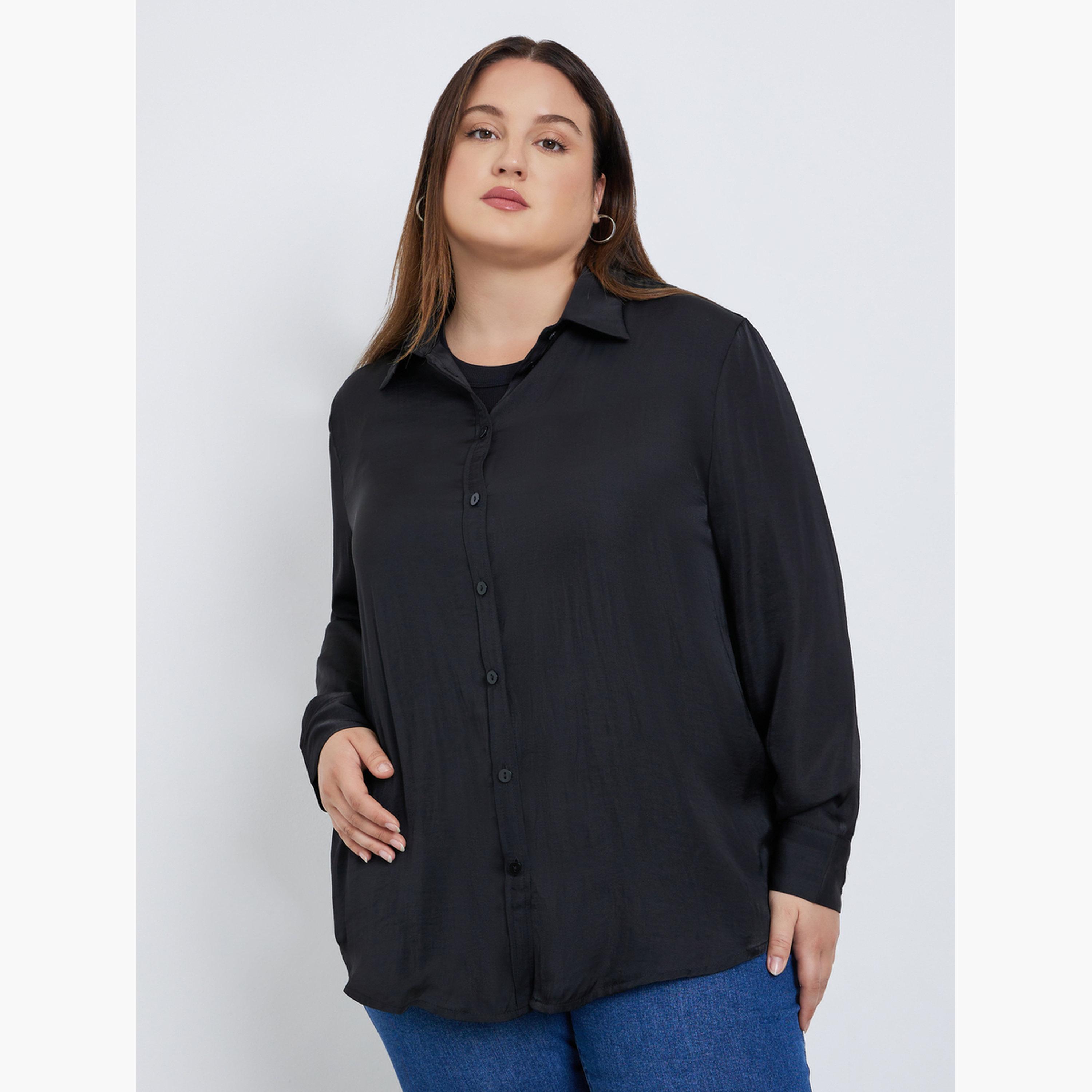 Styli Plus Size Black Long Sleeve Shirt-women-clothing-shirtsandblouses-shirts-image-3