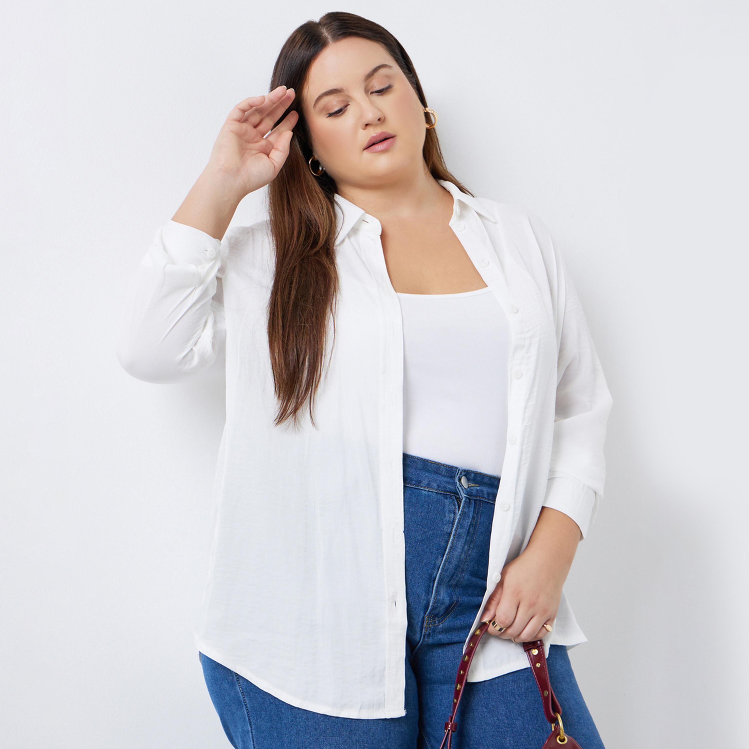 Styli Plus Size White Long Sleeve Shirt-women-clothing-shirtsandblouses-shirts-image-1