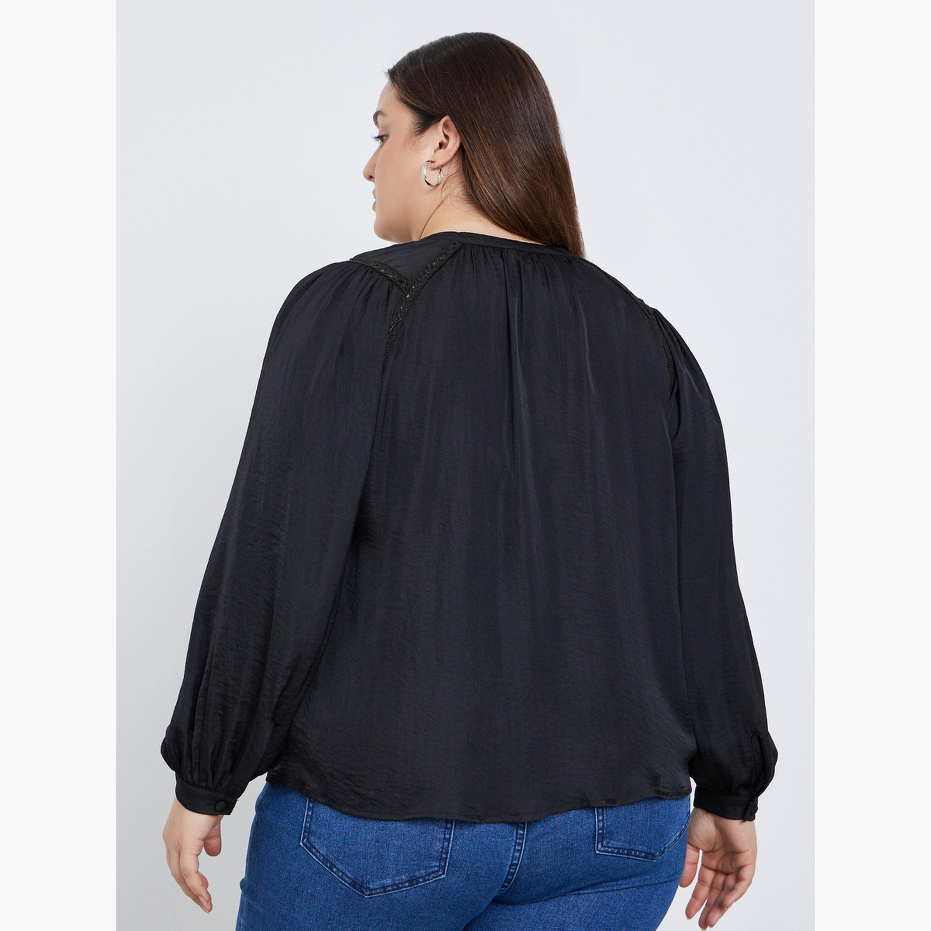ستايلي - بلوزة سوداء بأكمام طويلة ومقاسات كبيرة-women-clothing-shirtsandblouses-blouses-image-5