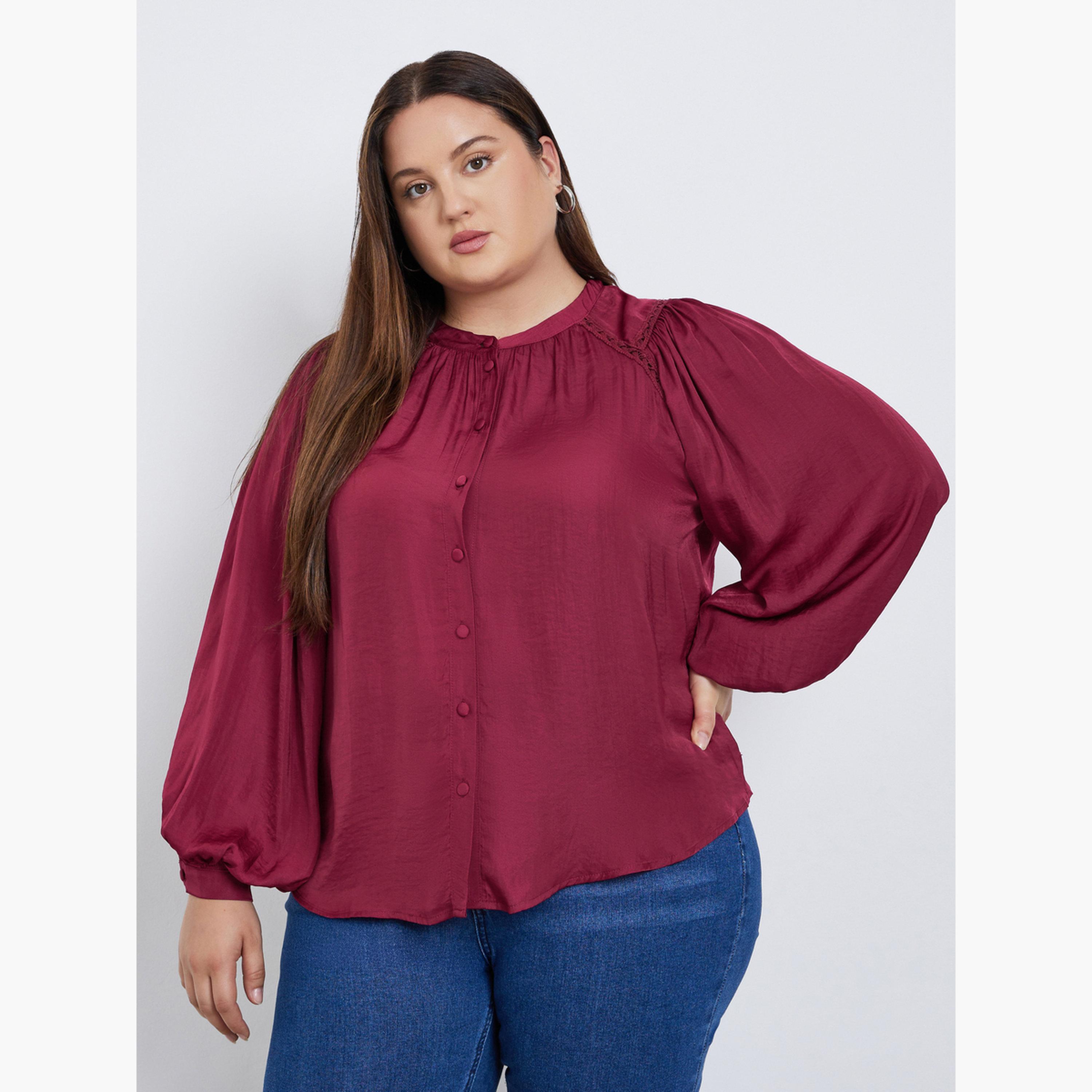 Styli Plus Size Burgundy Long Sleeve Blouse-women-clothing-shirtsandblouses-blouses-image-3