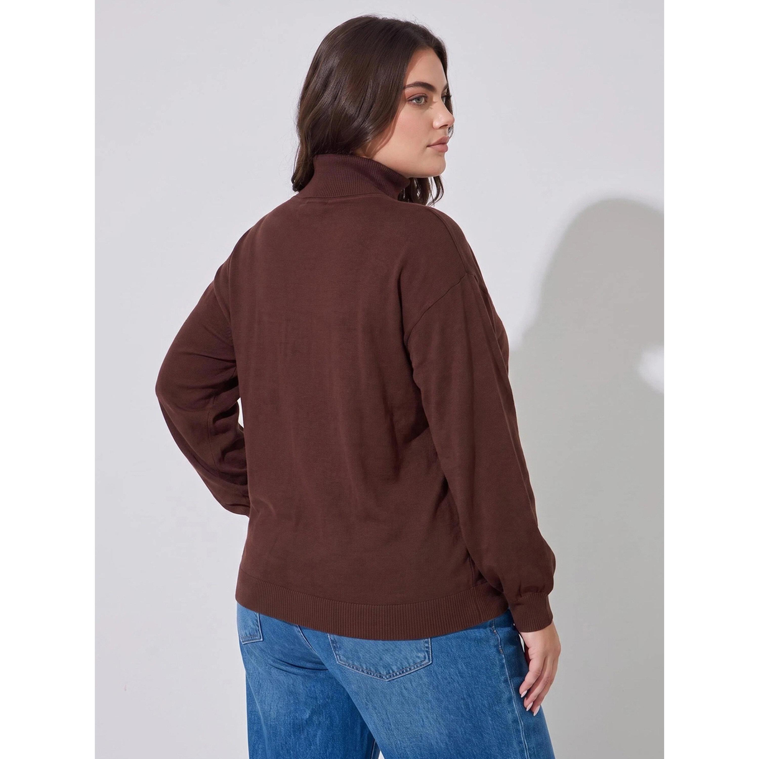 Styli Plus Size Brown Turtleneck Sweater-women-winterwear-cardigansandjumpers-jumpers-image-3