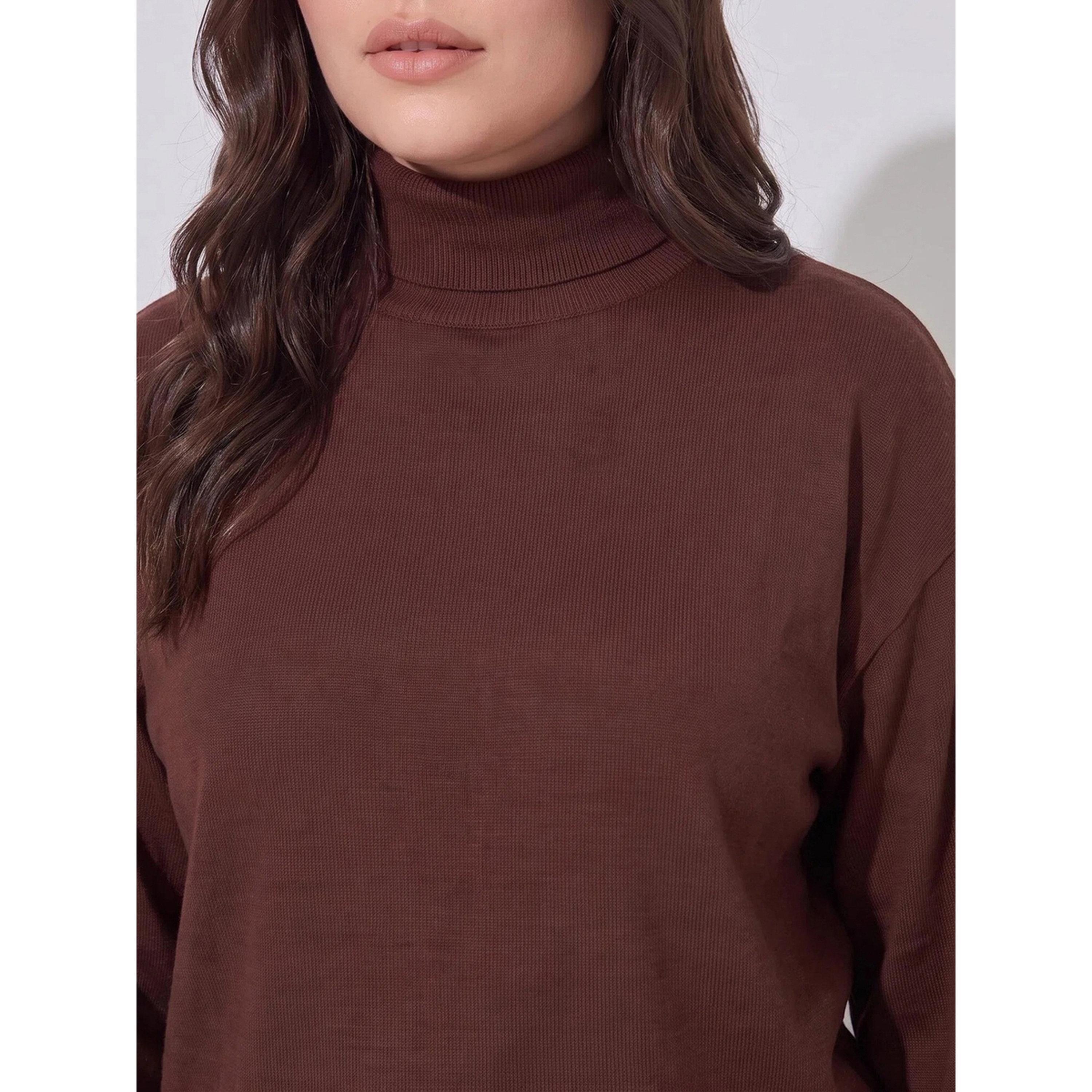 Styli Plus Size Brown Turtleneck Sweater-women-winterwear-cardigansandjumpers-jumpers-image-4