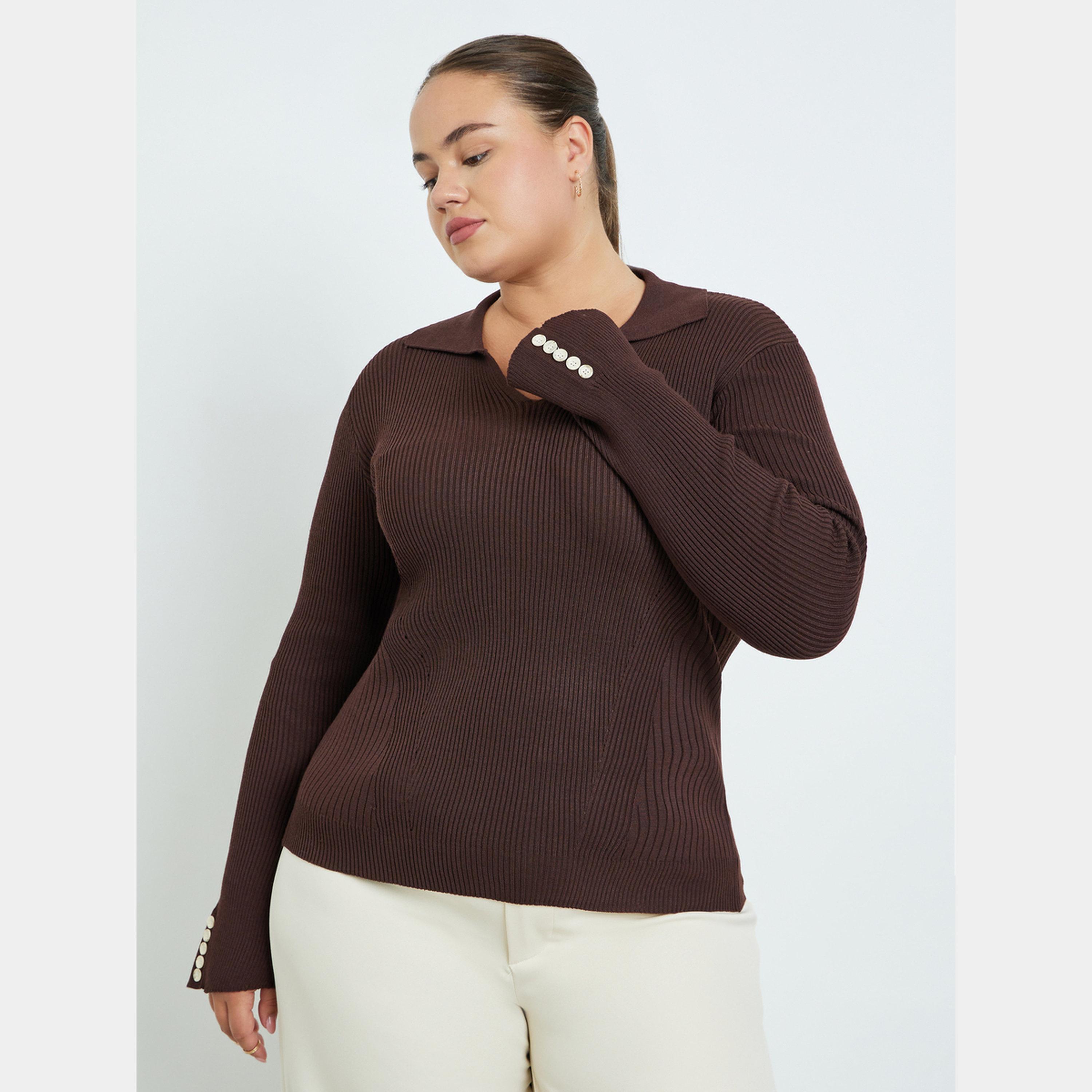 Styli Plus Size Brown Knitted Sweater-women-clothing-cardigansandjumpers-jumpers-image-1