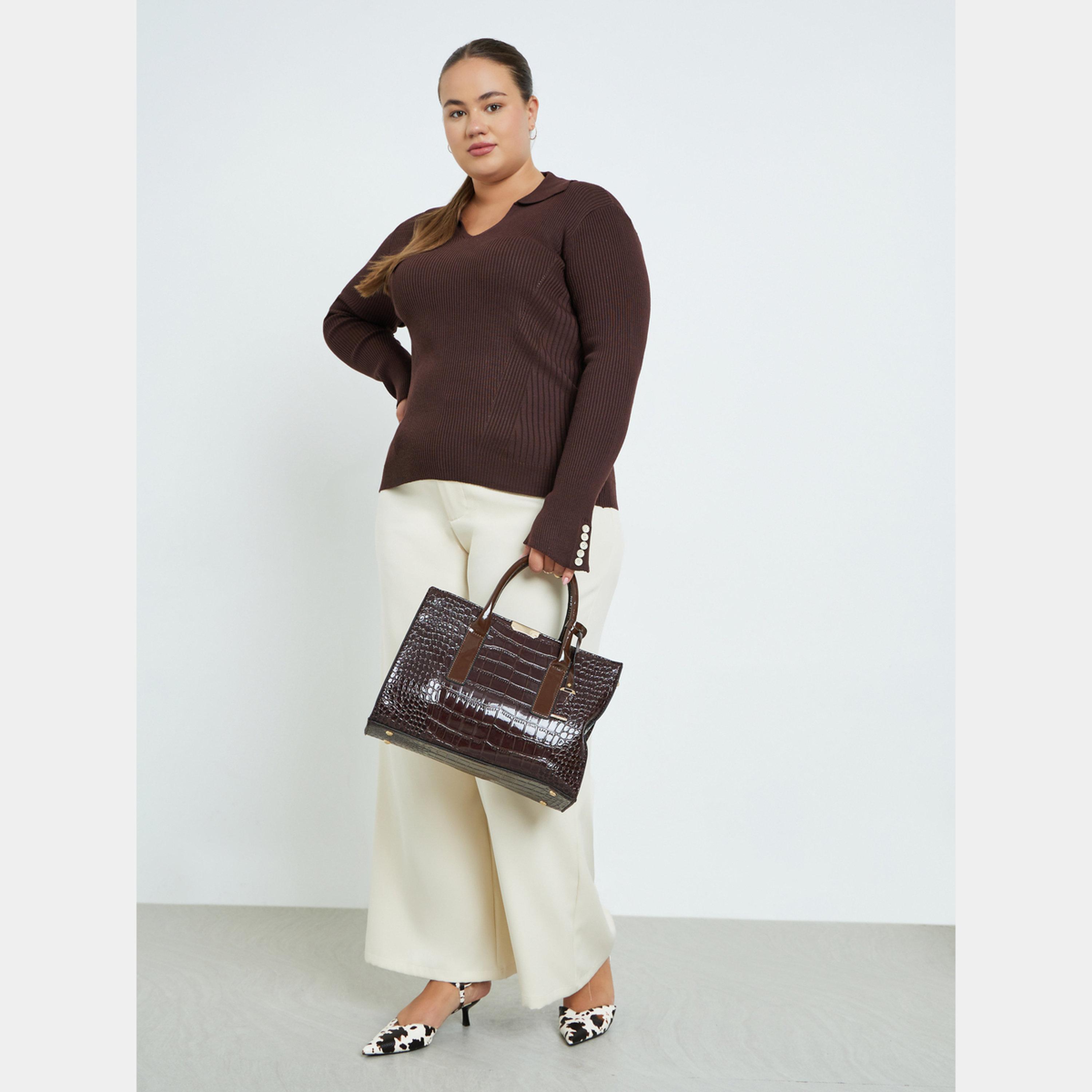 ستايلي - سترة نسائية بنية اللون محبوكة بأكمام طويلة ومقاس واسع-women-clothing-cardigansandjumpers-jumpers-image-2
