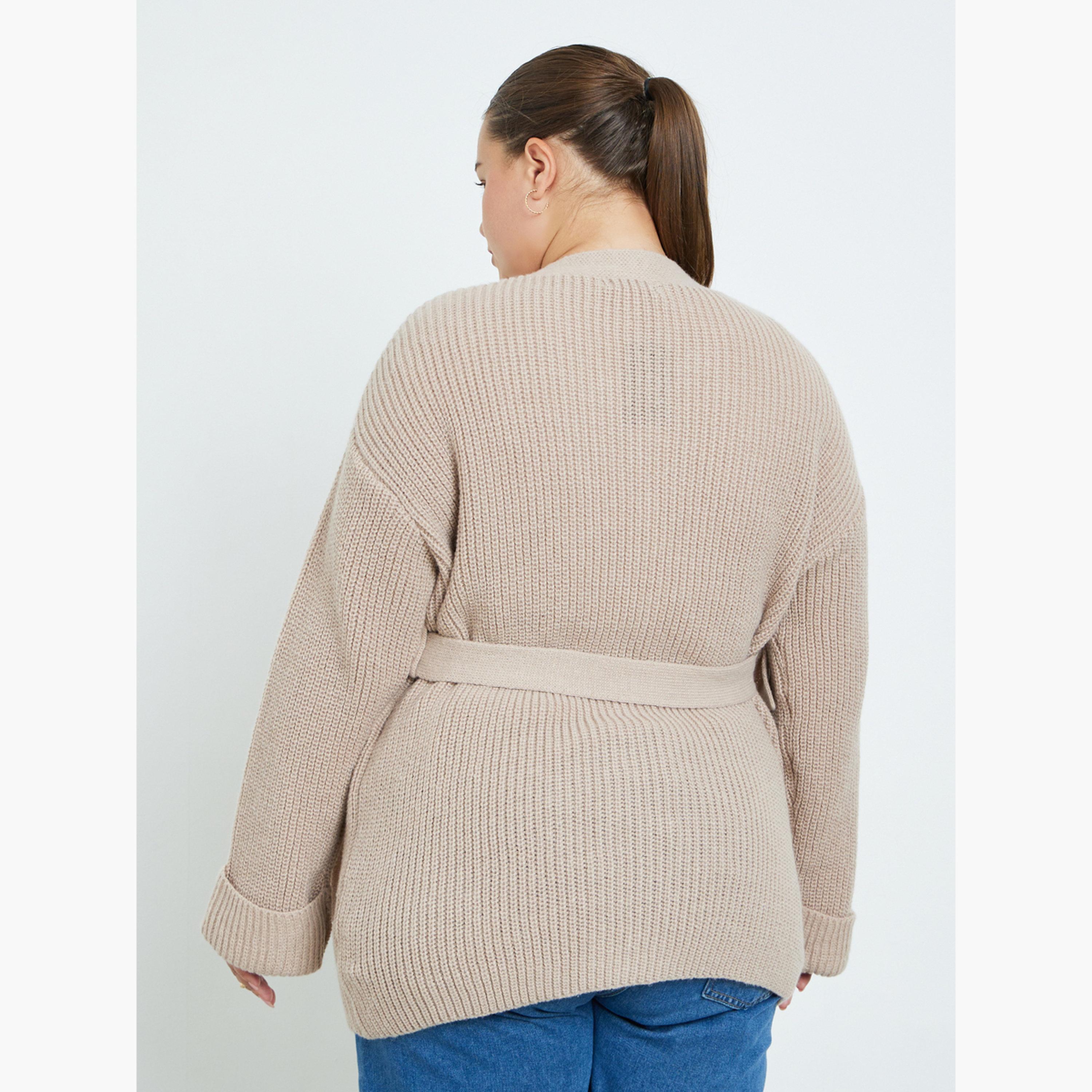 ستايلي - كارديغان محبوك بحزام بيج مقاس كبير للنساء -women-winterwear-cardigansandjumpers-cardigans-image-4
