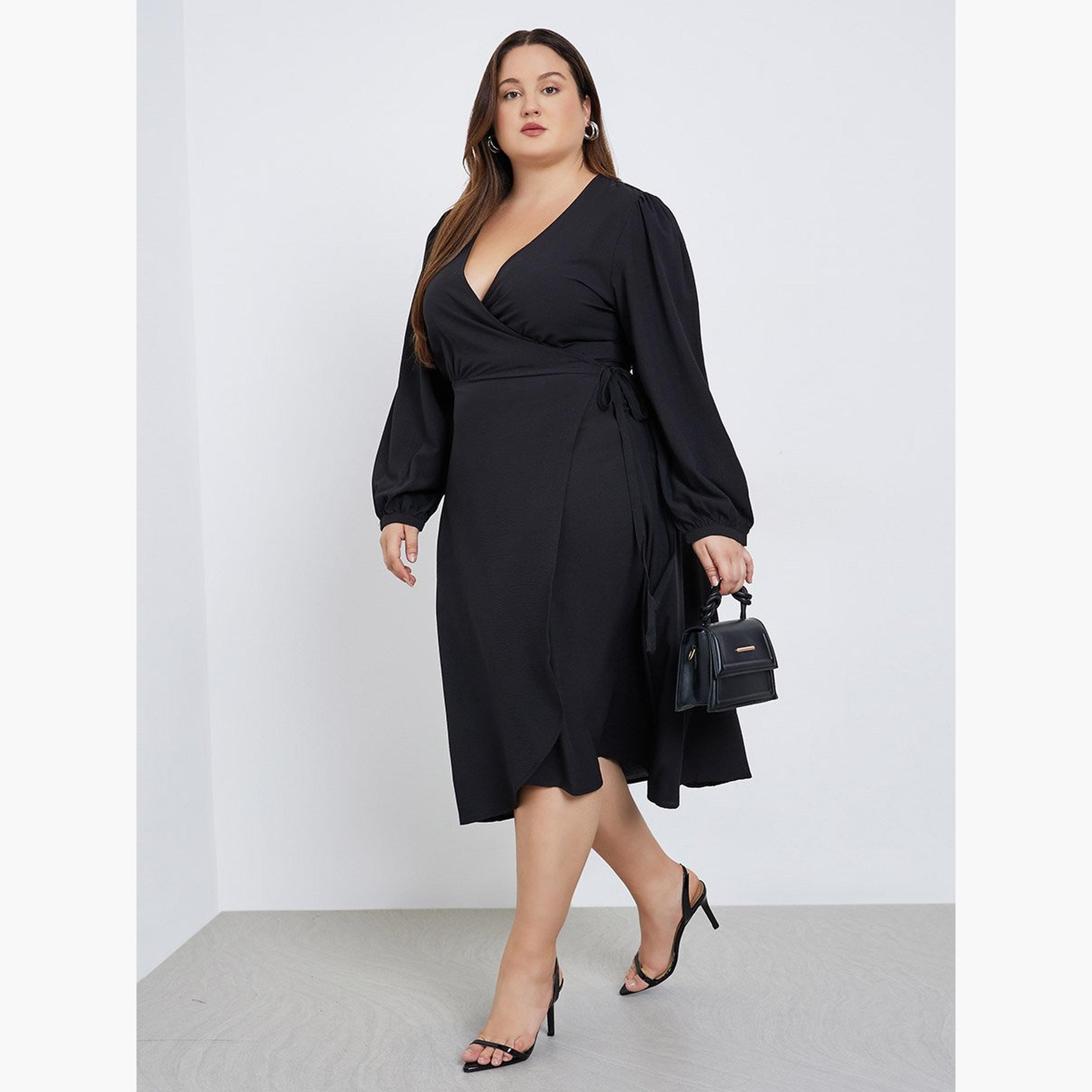 ستايلي - فستان ميدي أسود مقاس كبير-women-clothing-dresses-image-1