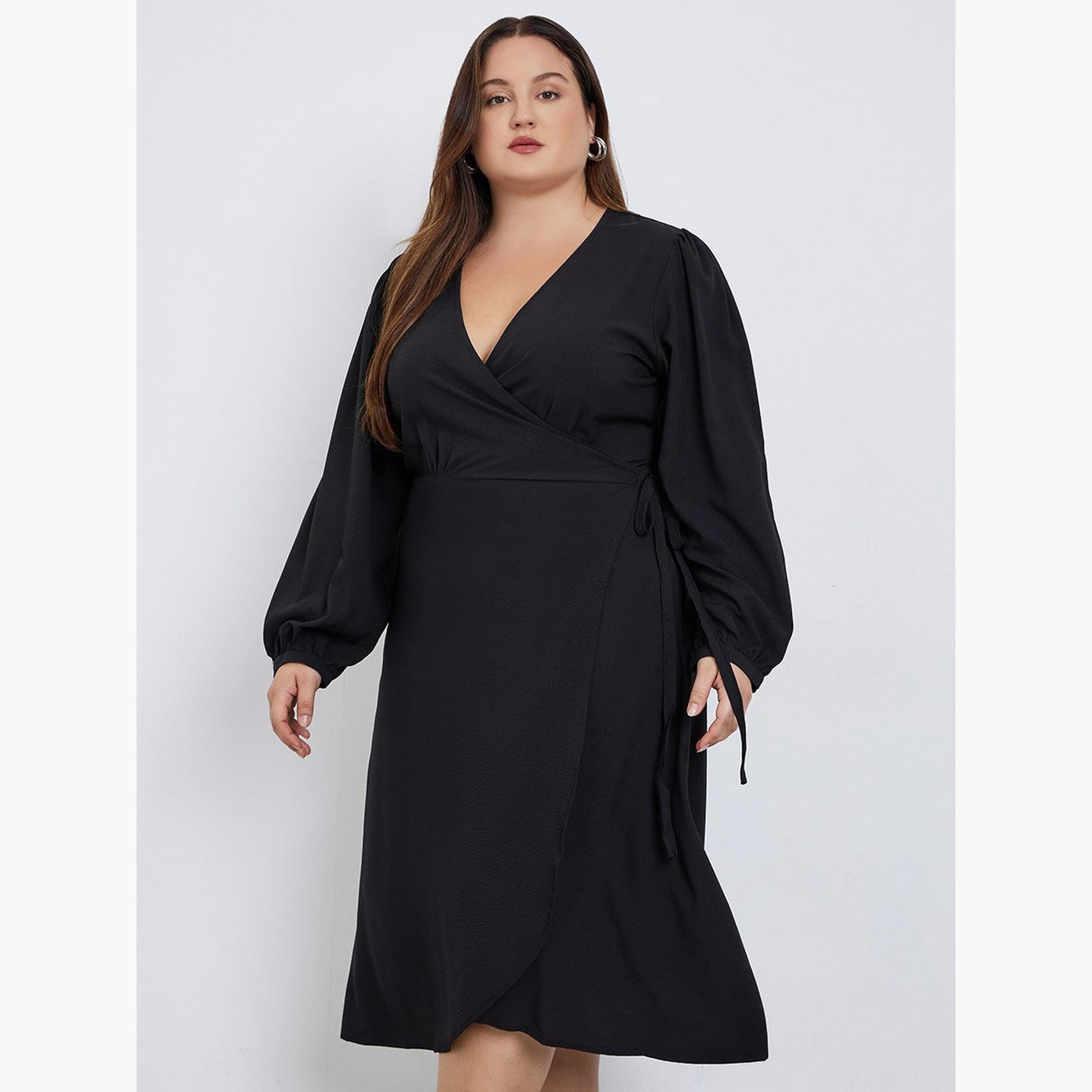 ستايلي - فستان ميدي أسود مقاس كبير-women-clothing-dresses-image-2