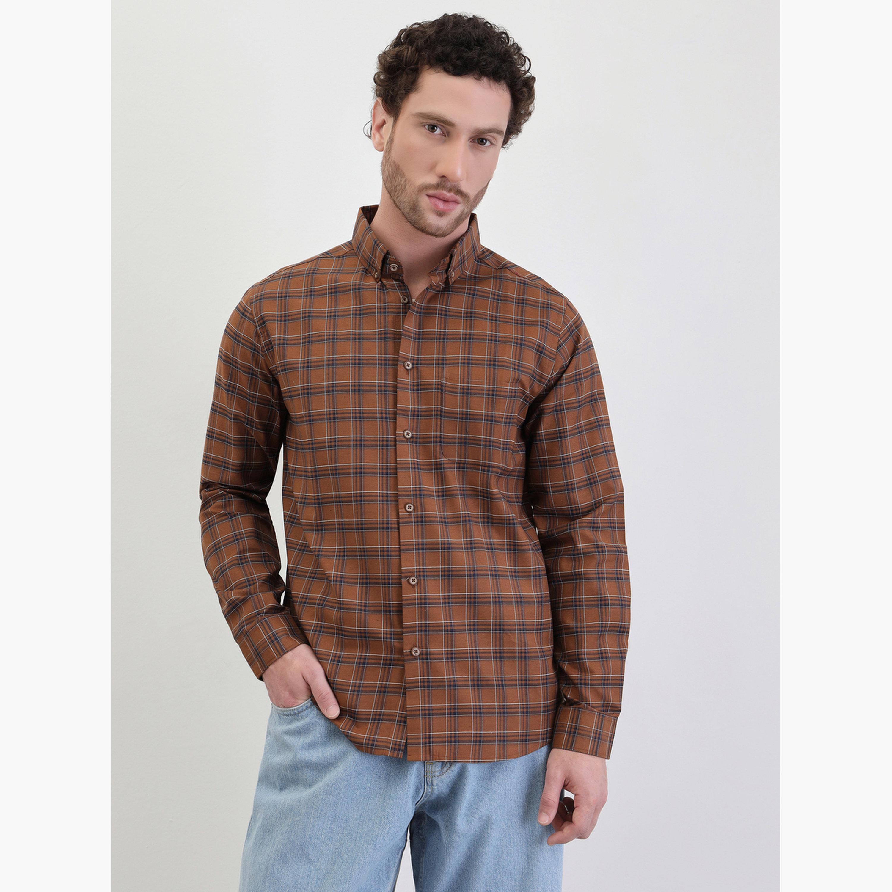 Styli Men Checked Regular Fit Spread Collar Shirt-men-clothing-shirts-image-1
