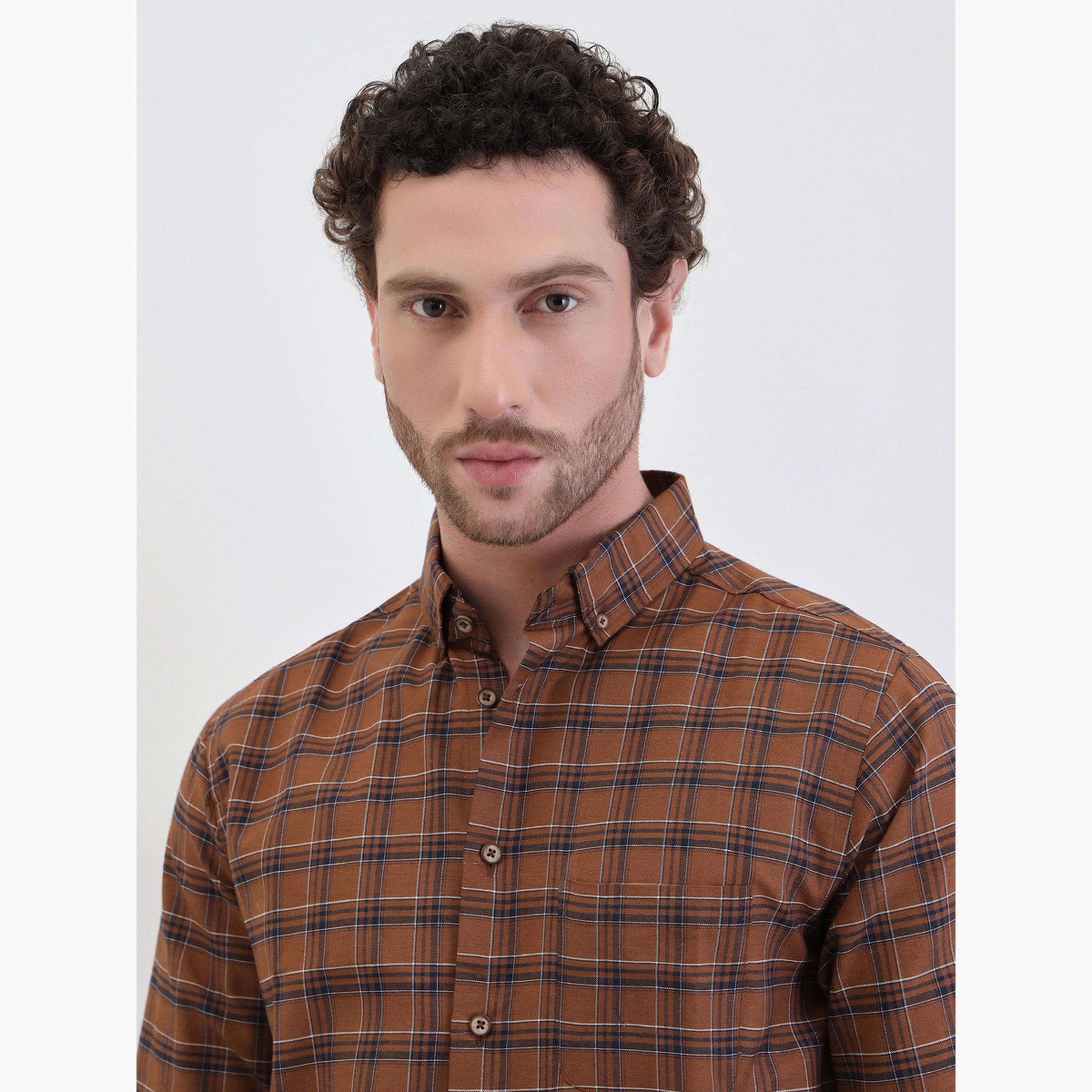 Styli Men Checked Regular Fit Spread Collar Shirt-men-clothing-shirts-image-3