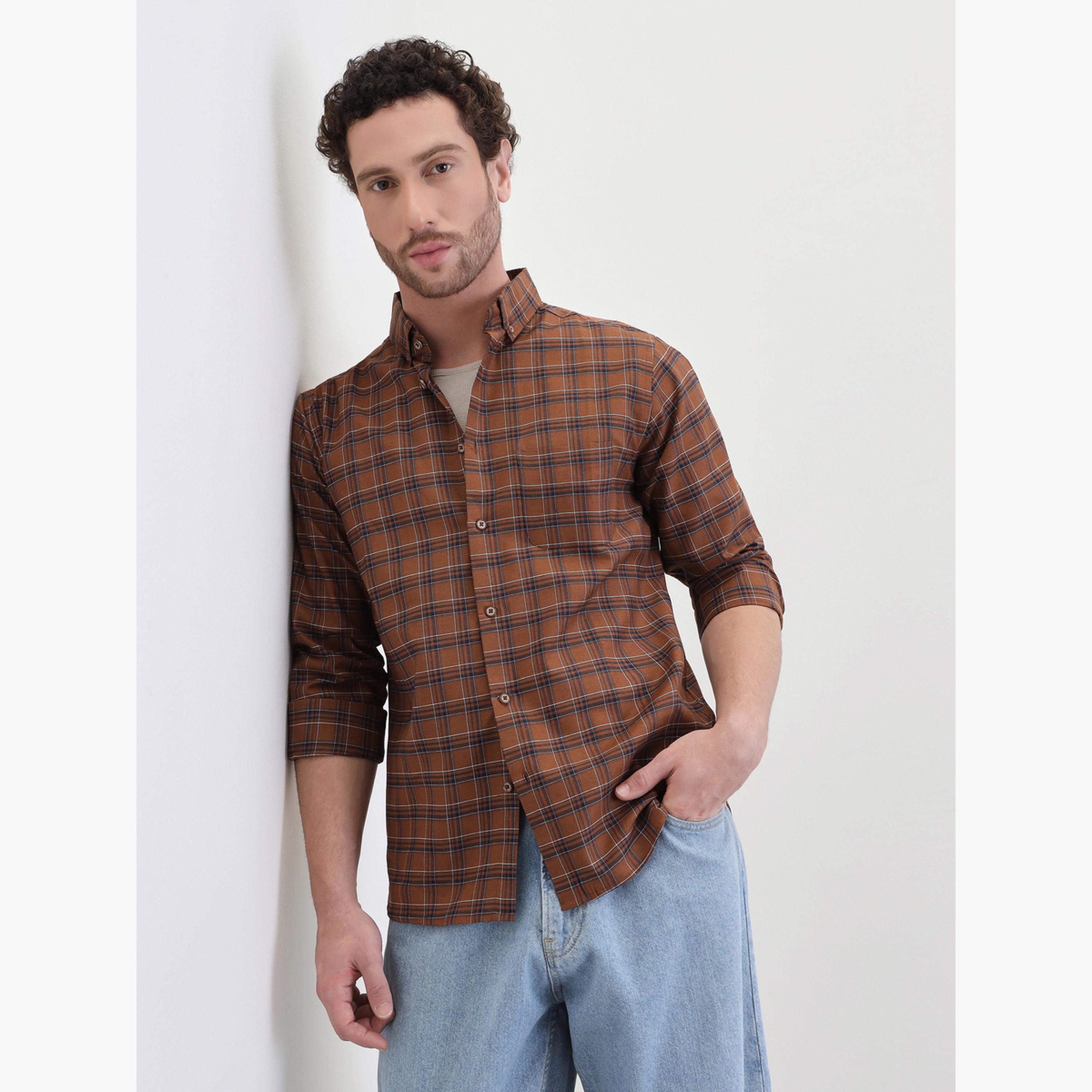 Styli Men Checked Regular Fit Spread Collar Shirt-men-clothing-shirts-image-5