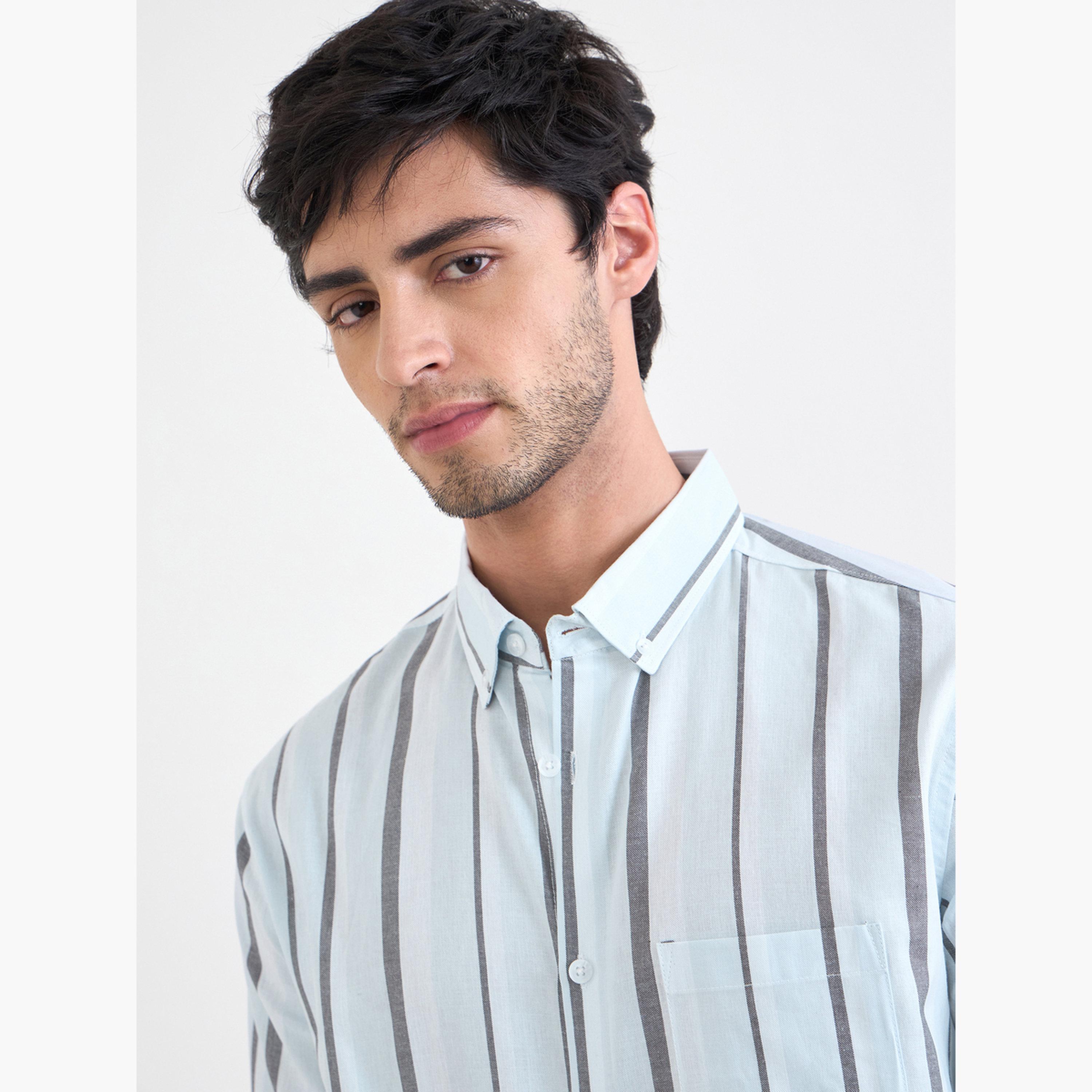 Styli Men Light Blue Striped Long Sleeve Shirt-men-clothing-shirts-image-3