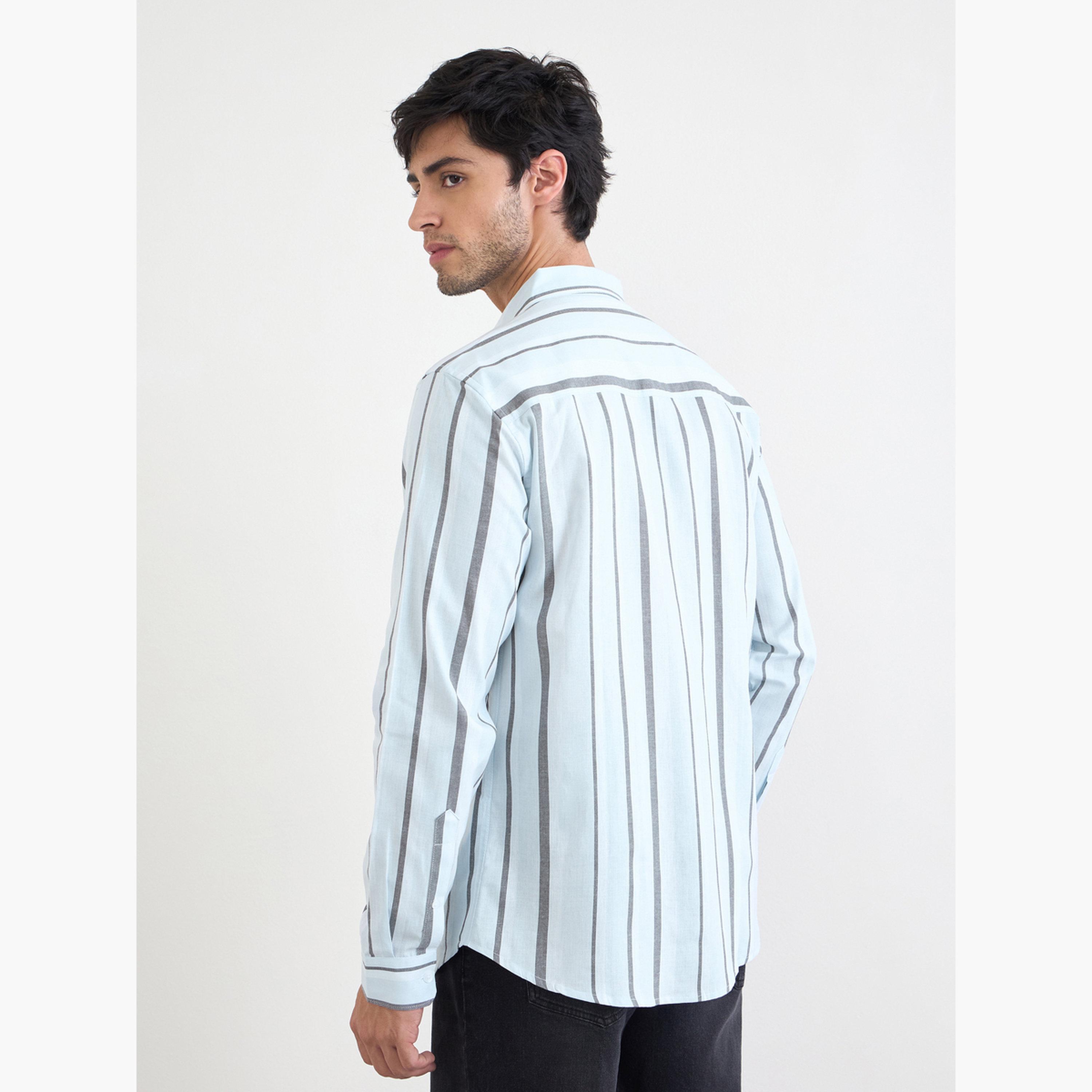 Styli Men Light Blue Striped Long Sleeve Shirt-men-clothing-shirts-image-4