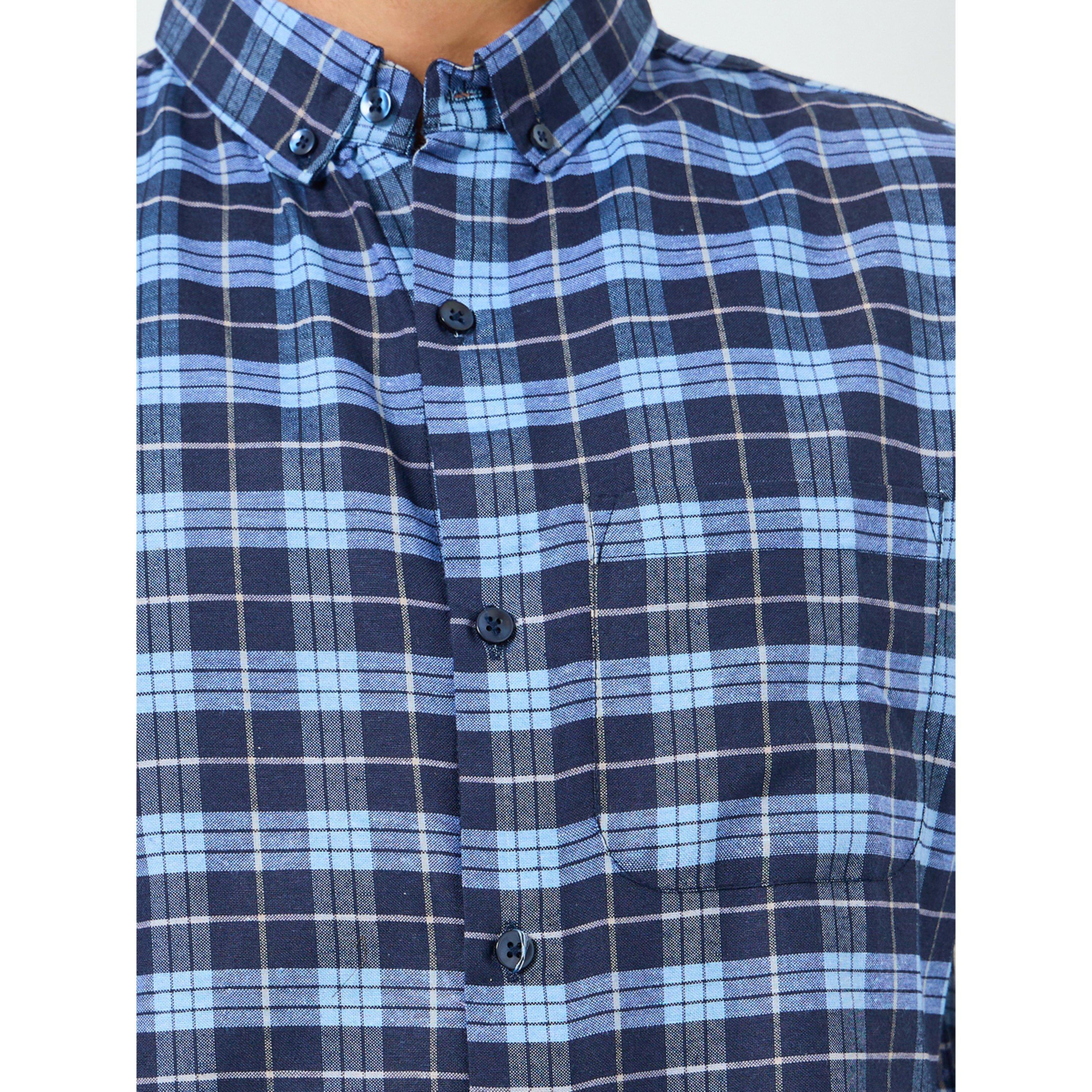 Styli Men Navy Blue Checked Regular Fit Shirt-men-clothing-shirts-image-4