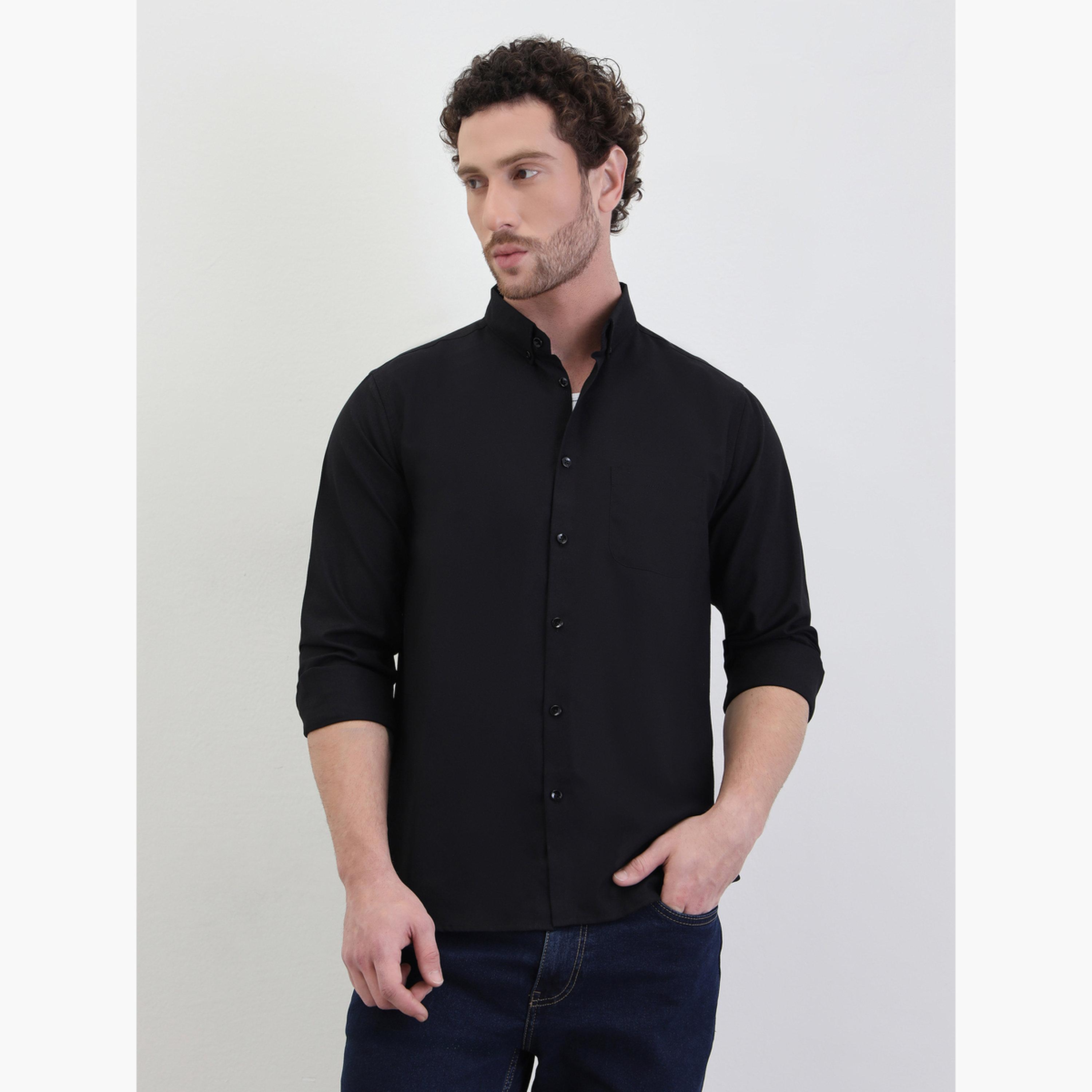Styli Men Solid Oxford Regular Fit Spread Collar Shirt-men-clothing-shirts-image-1