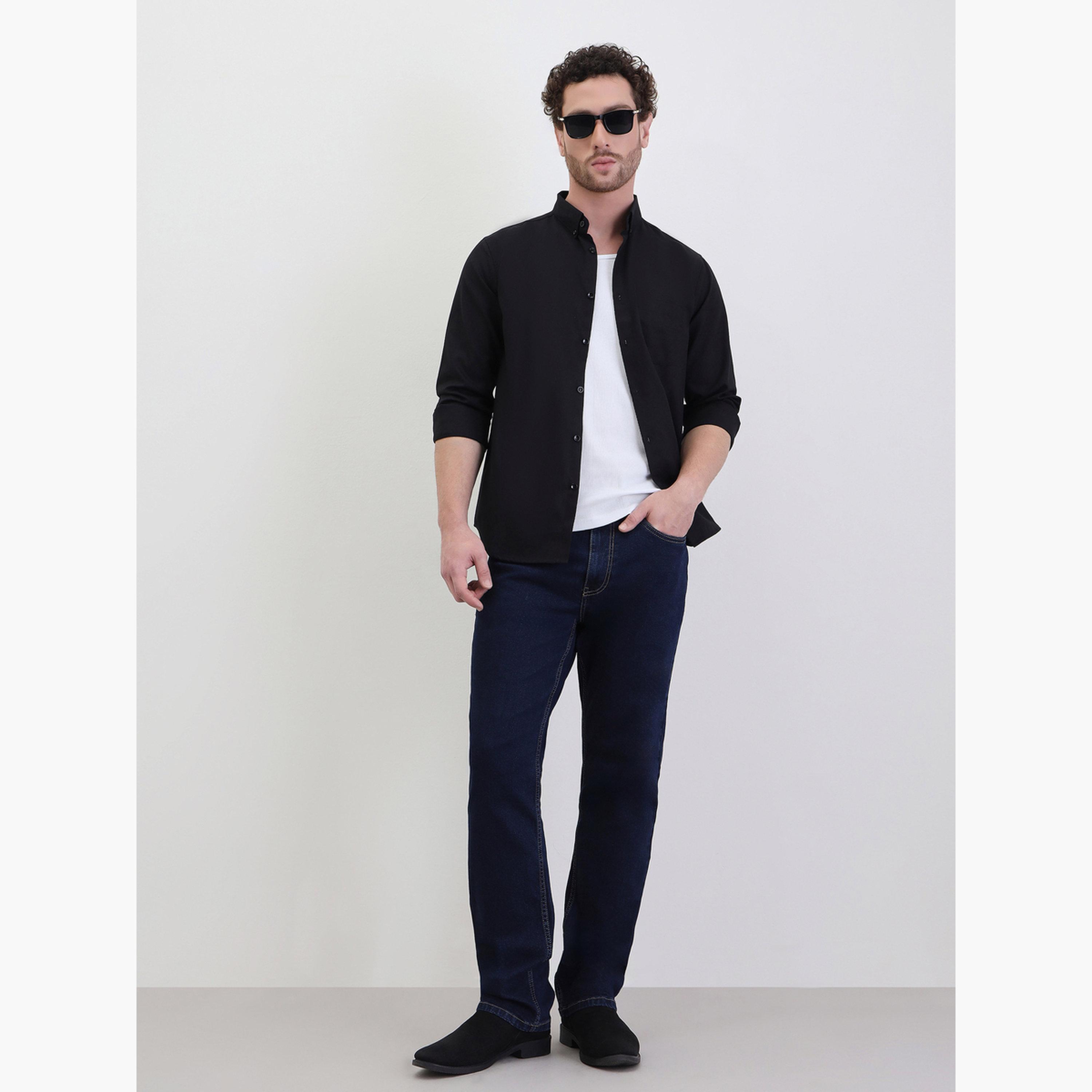 Styli Men Solid Oxford Regular Fit Spread Collar Shirt-men-clothing-shirts-image-2