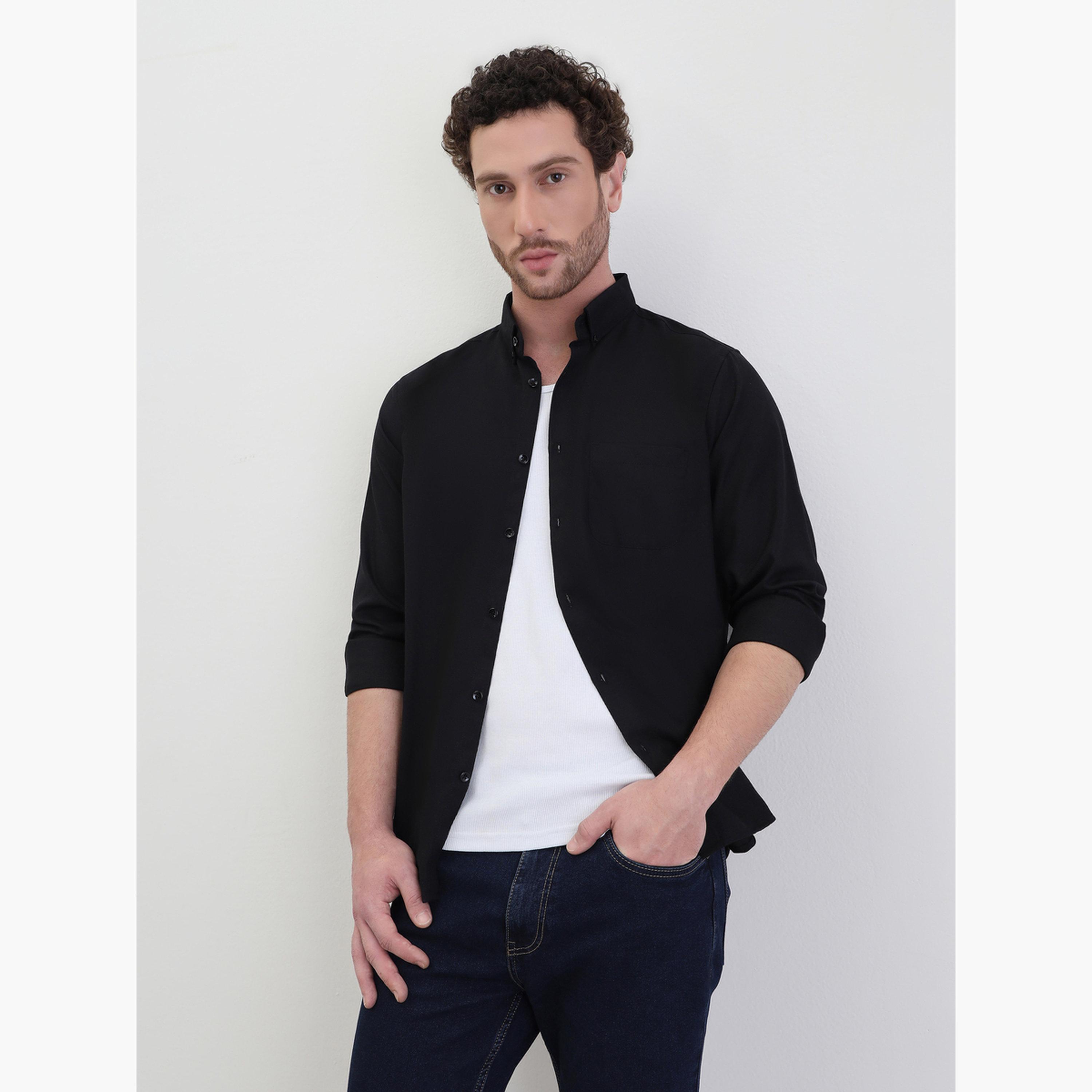 Styli Men Solid Oxford Regular Fit Spread Collar Shirt-men-clothing-shirts-image-5