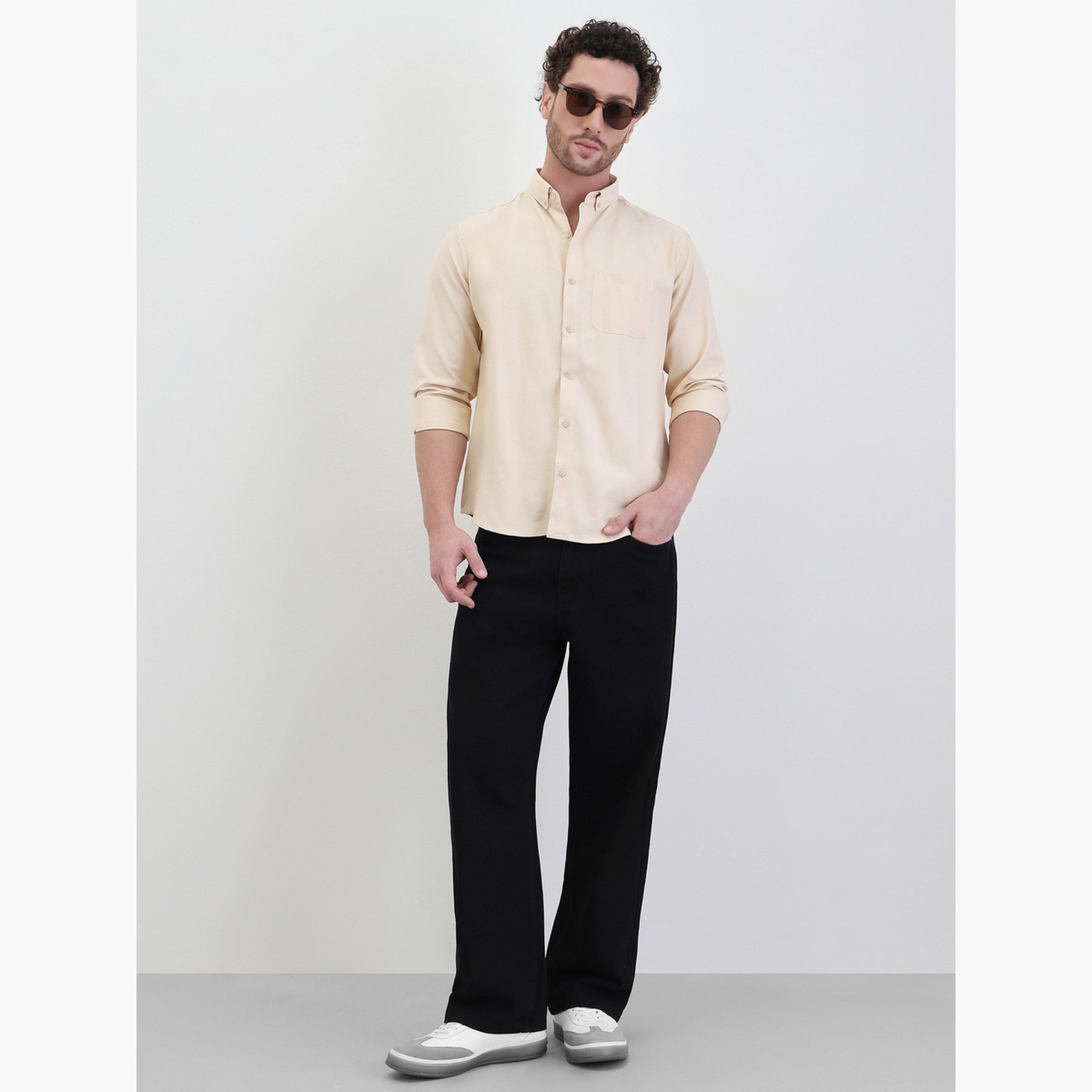 Styli Solid Oxford Regular Fit Spread Collar Shirt-men-clothing-shirts-image-2