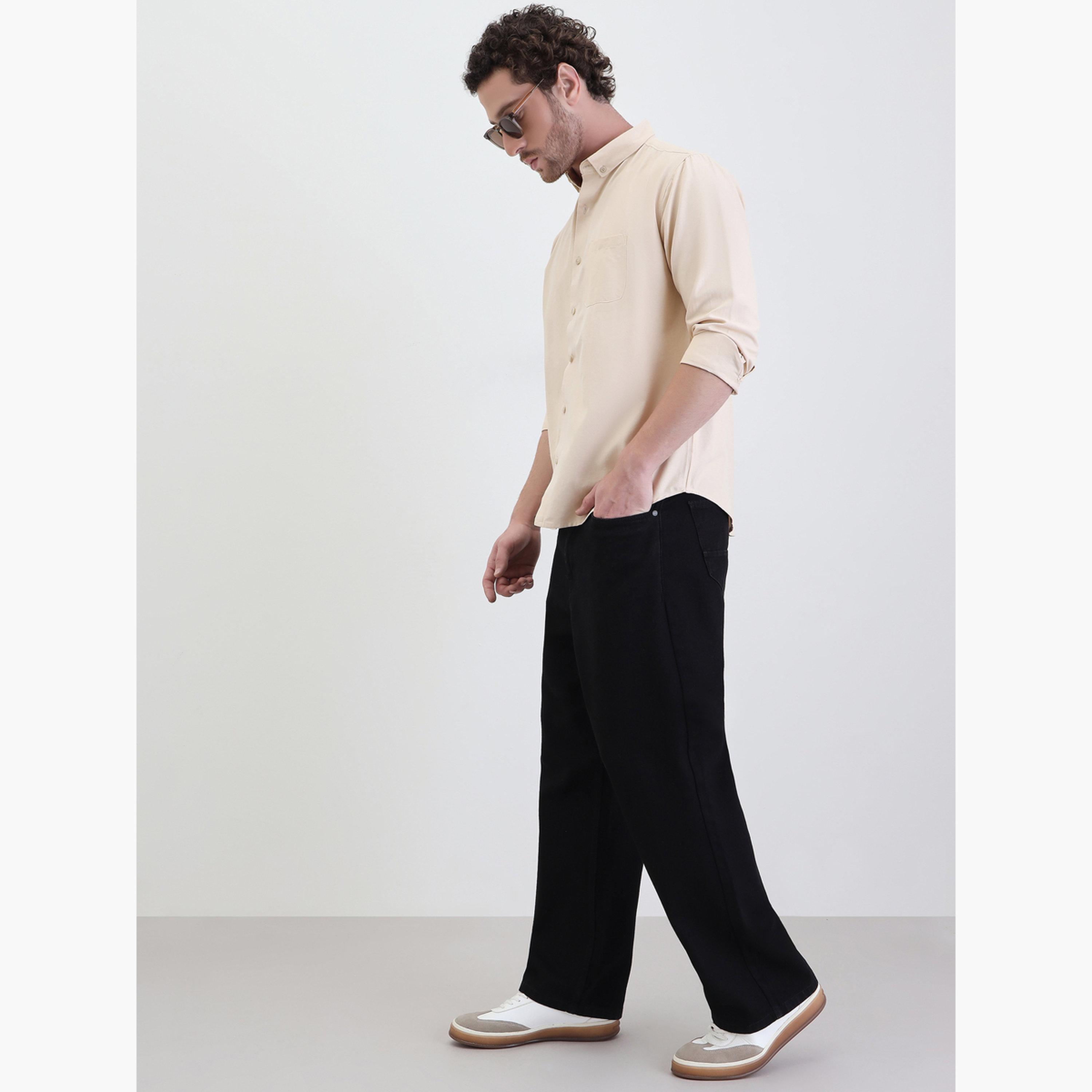 Styli Solid Oxford Regular Fit Spread Collar Shirt-men-clothing-shirts-image-4