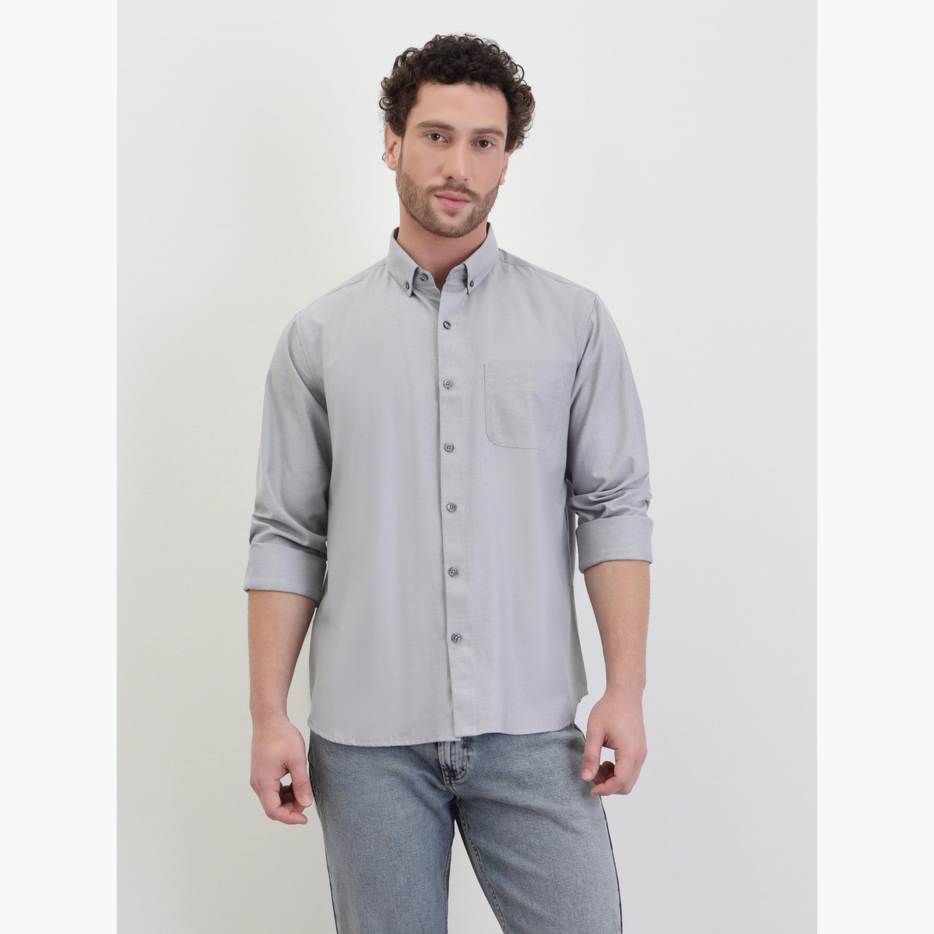 Styli Men Solid Oxford Regular Fit Spread Collar Shirt-men-clothing-shirts-image-1