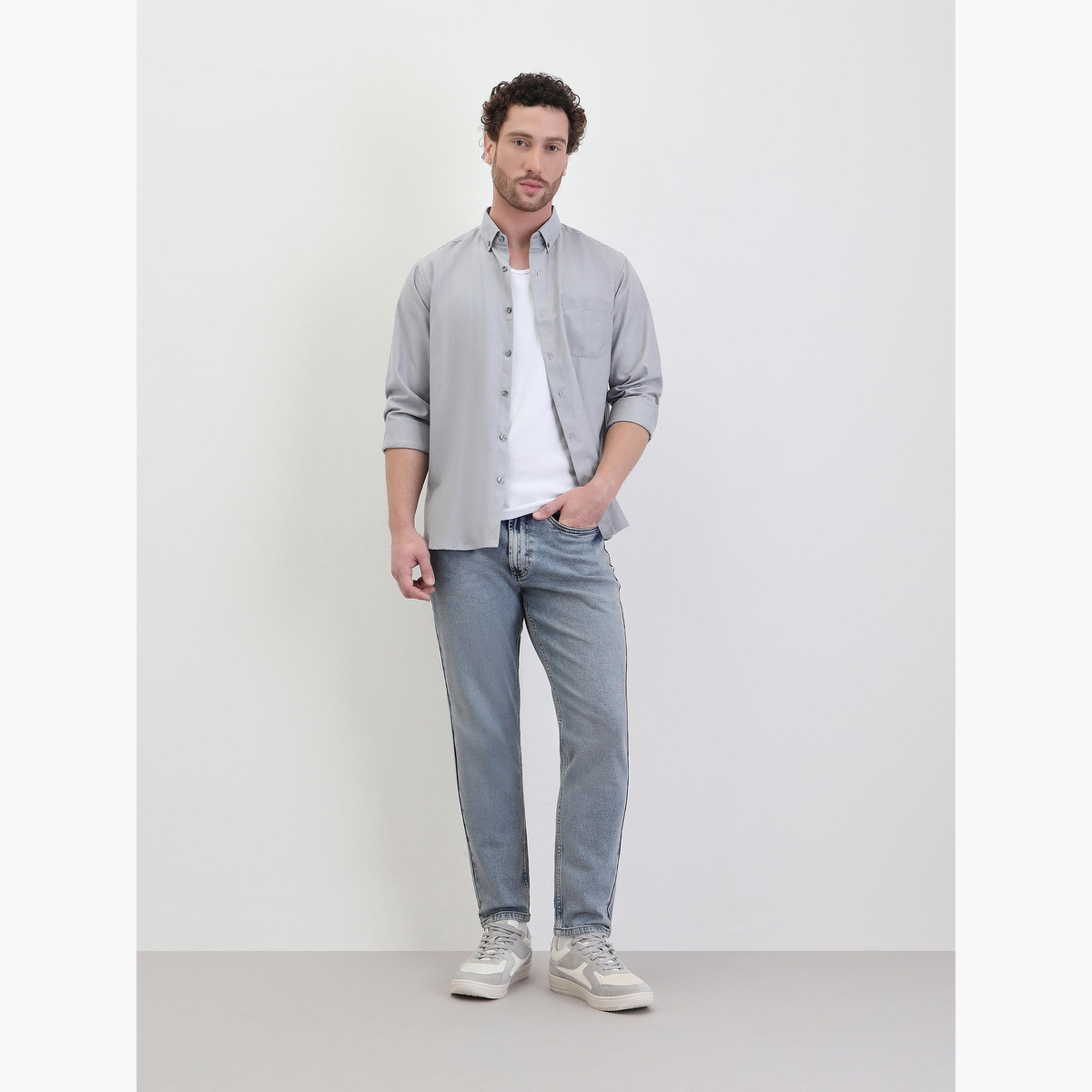Styli Men Solid Oxford Regular Fit Spread Collar Shirt-men-clothing-shirts-image-2