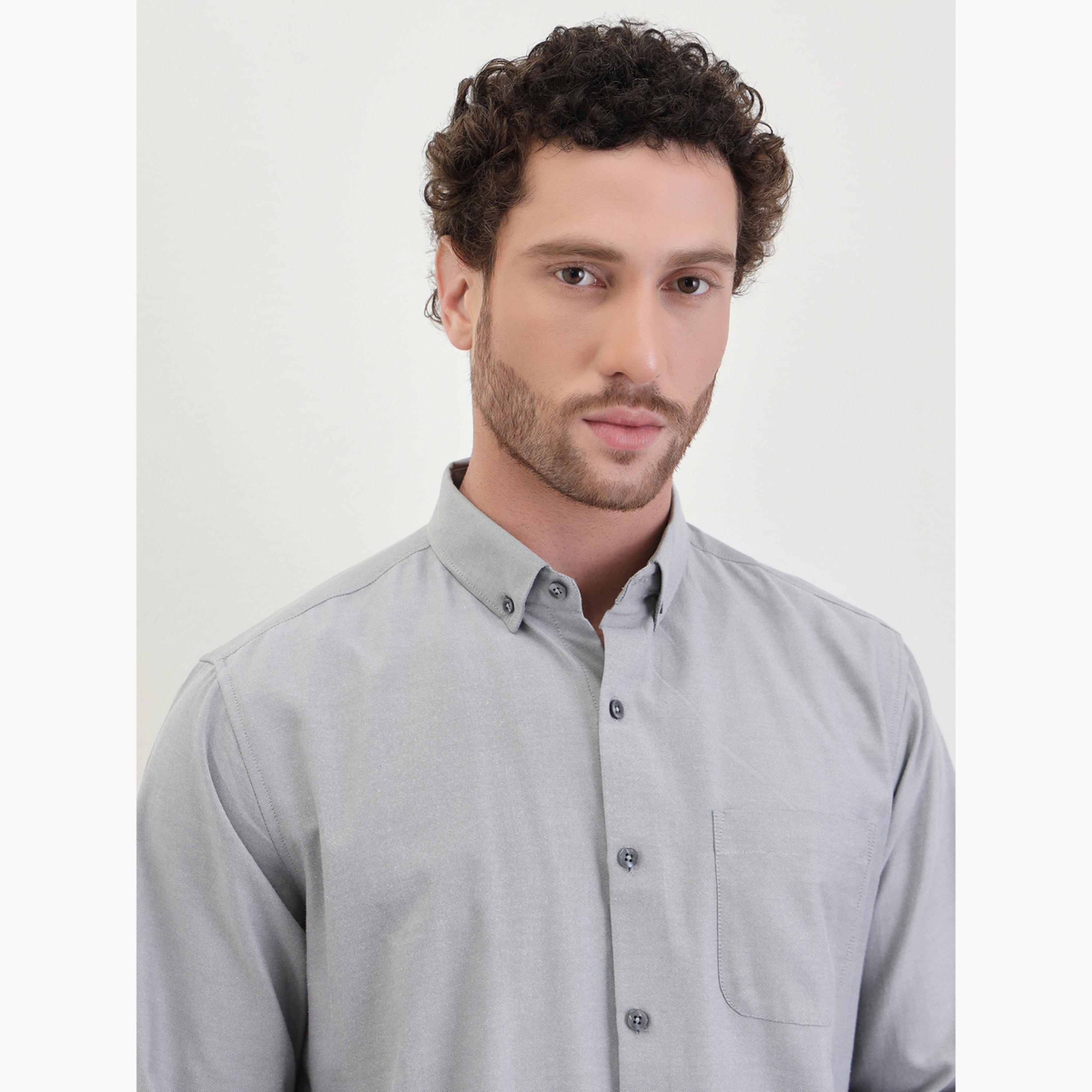 Styli Men Solid Oxford Regular Fit Spread Collar Shirt-men-clothing-shirts-image-3