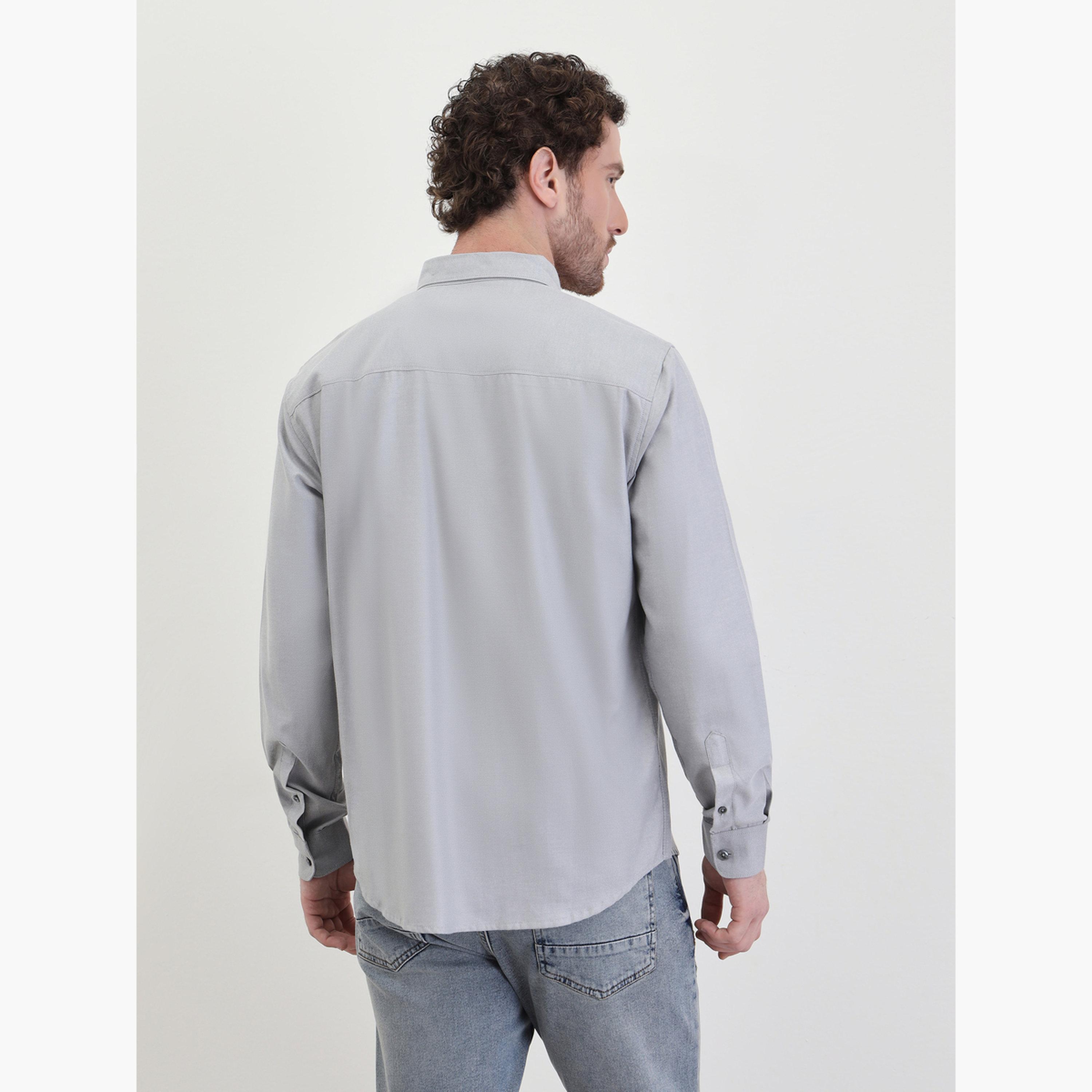 ستايلي - قميص أكسفورد سادة بقصّة عادية وياقة منتشرة للرجال-men-clothing-shirts-image-4