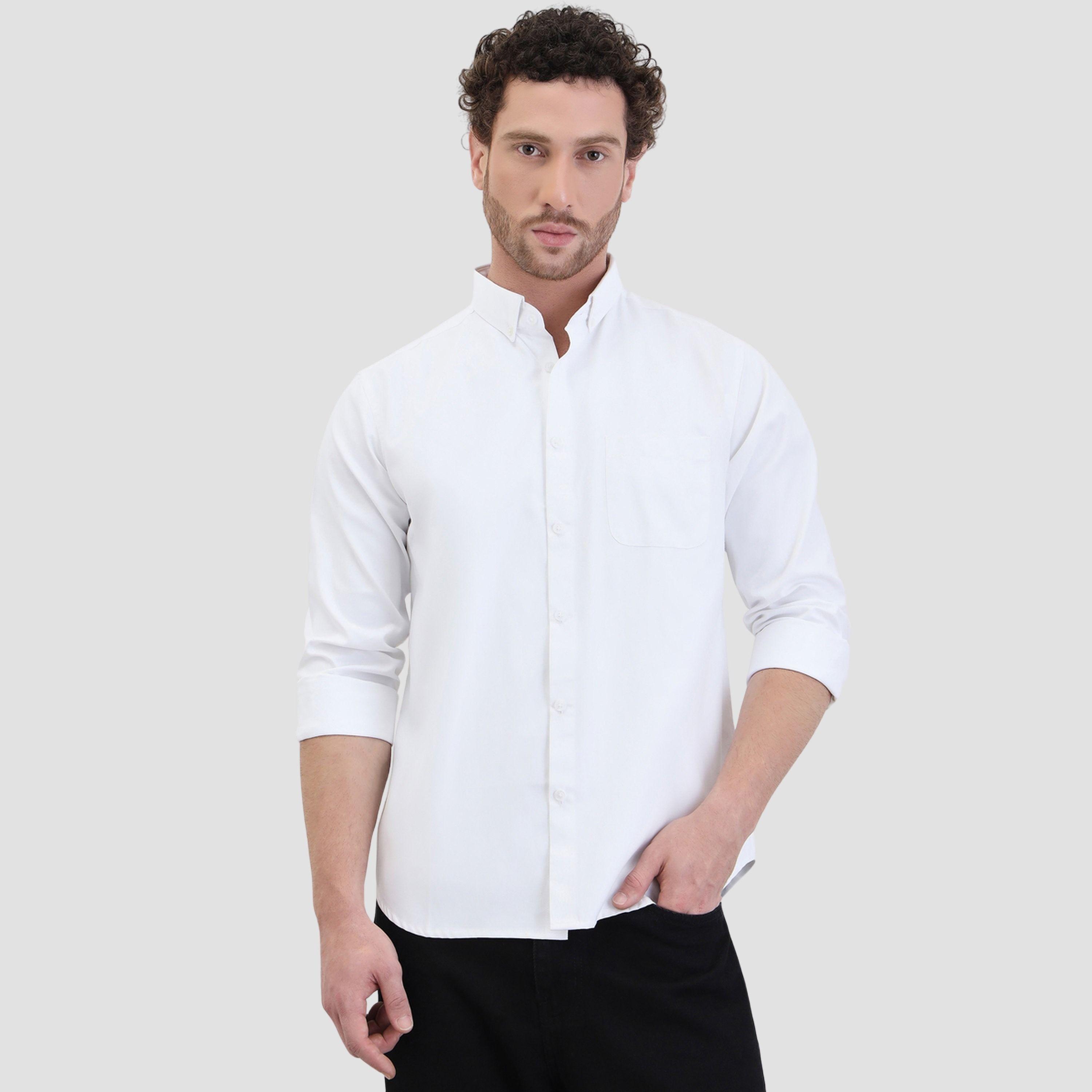 Styli Men Solid Oxford Regular Fit Spread Collar Shirt-men-clothing-shirts-image-1