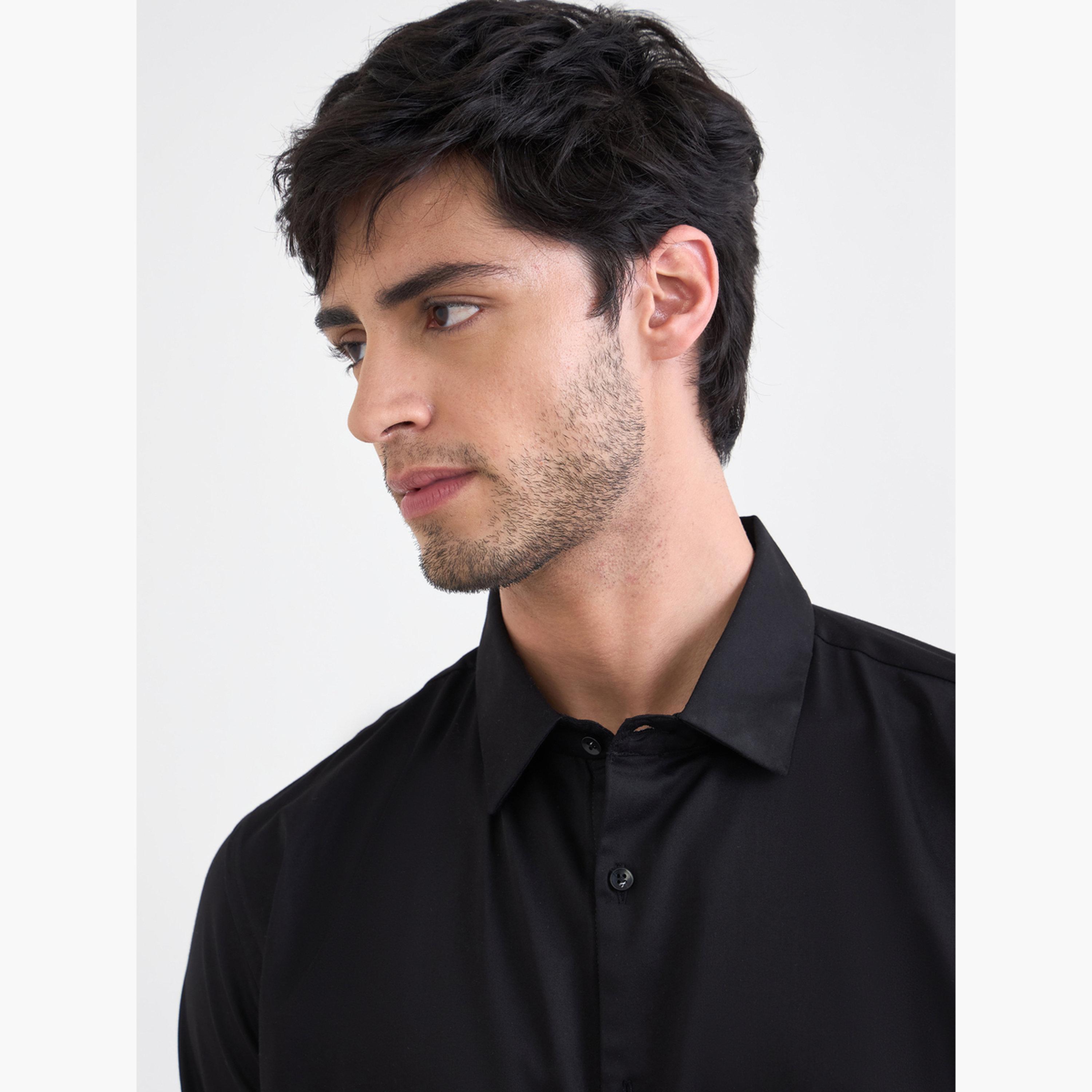 قميص قطن سادة بقصة ضيقة للرجال-men-clothing-shirts-image-3