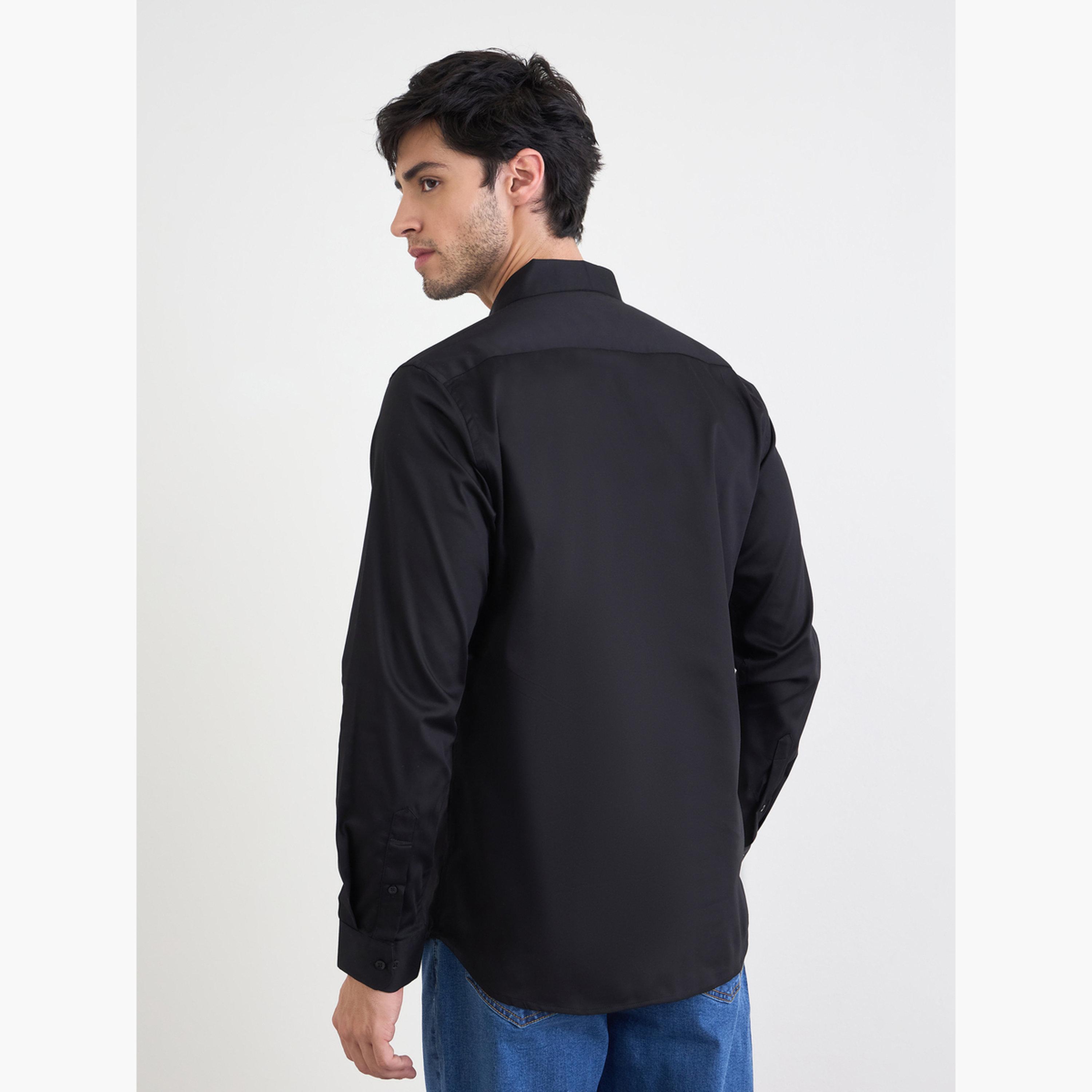 قميص قطن سادة بقصة ضيقة للرجال-men-clothing-shirts-image-4