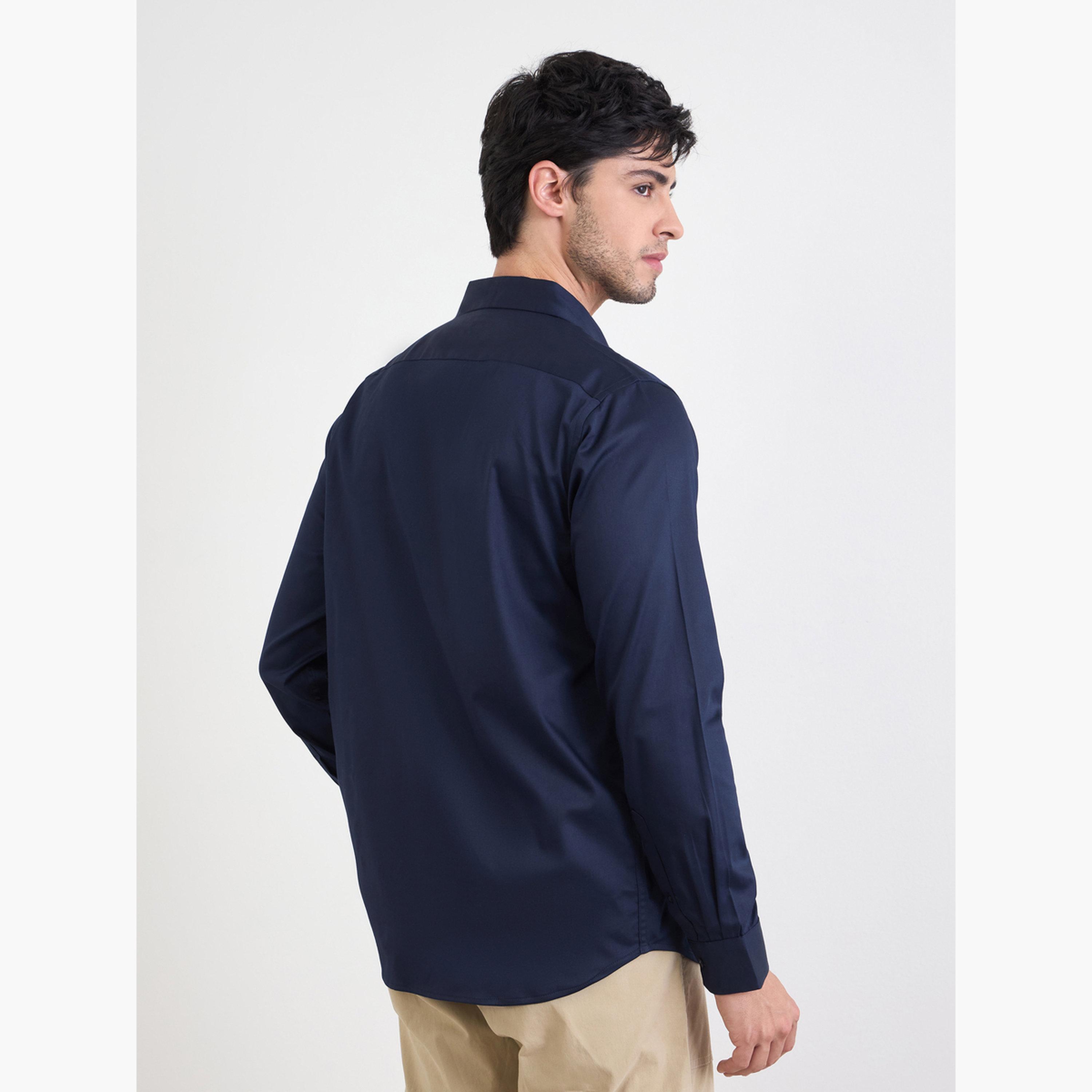 Styli Solid Cotton Lycra Slim Fit Spread Collar Shirt-men-clothing-shirts-image-4