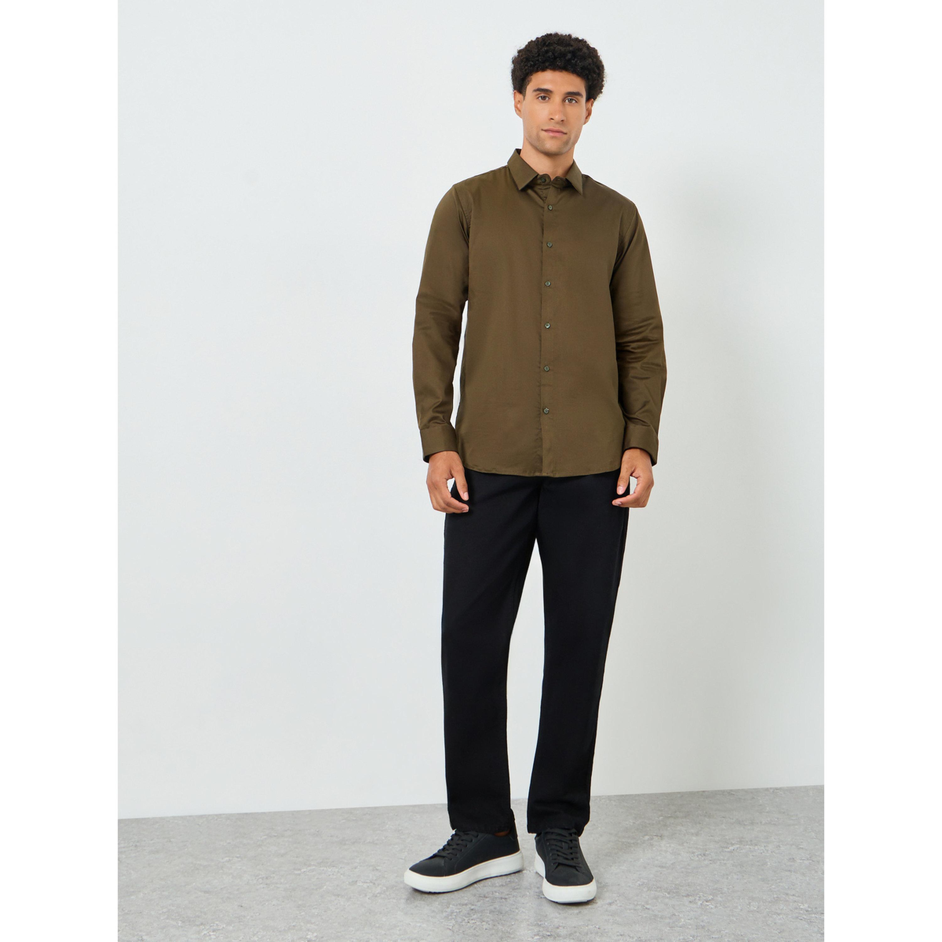 Styli Men Olive Cotton Lycra Slim Fit Full Sleeve Shirt-men-clothing-shirts-image-2