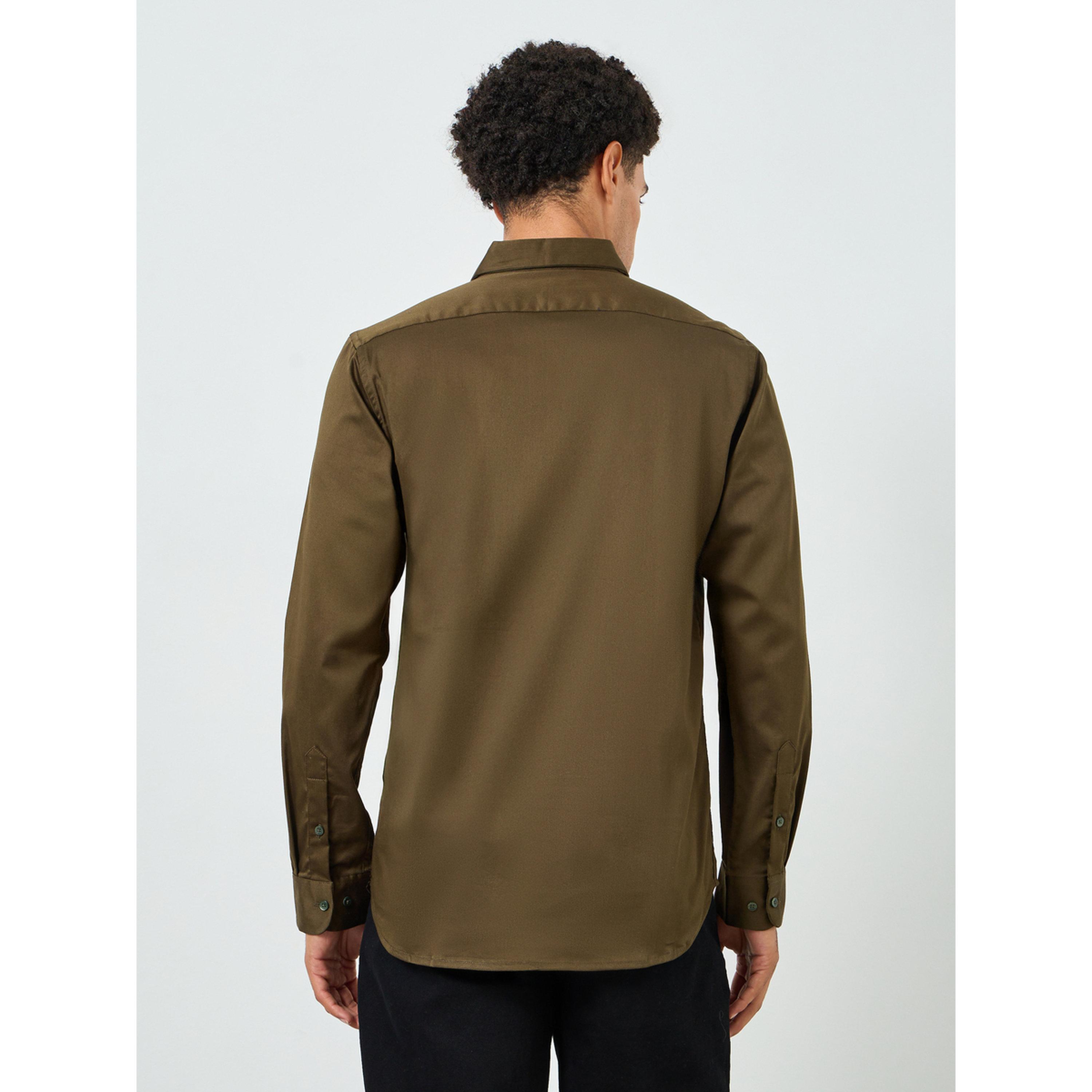 Styli Men Olive Cotton Lycra Slim Fit Full Sleeve Shirt-men-clothing-shirts-image-4