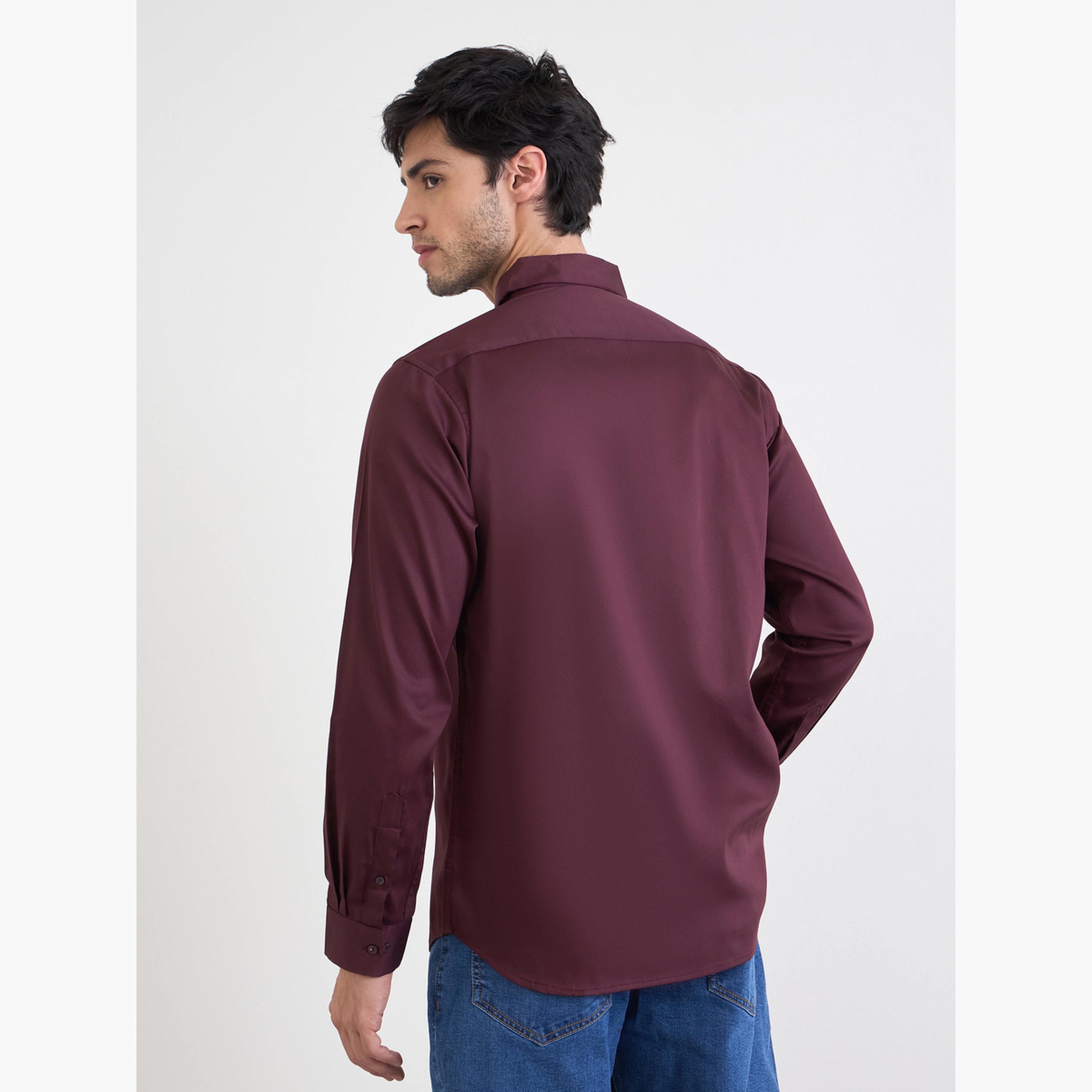 Styli Solid Cotton Lycra Slim Fit Spread Collar Shirt-men-clothing-shirts-image-5