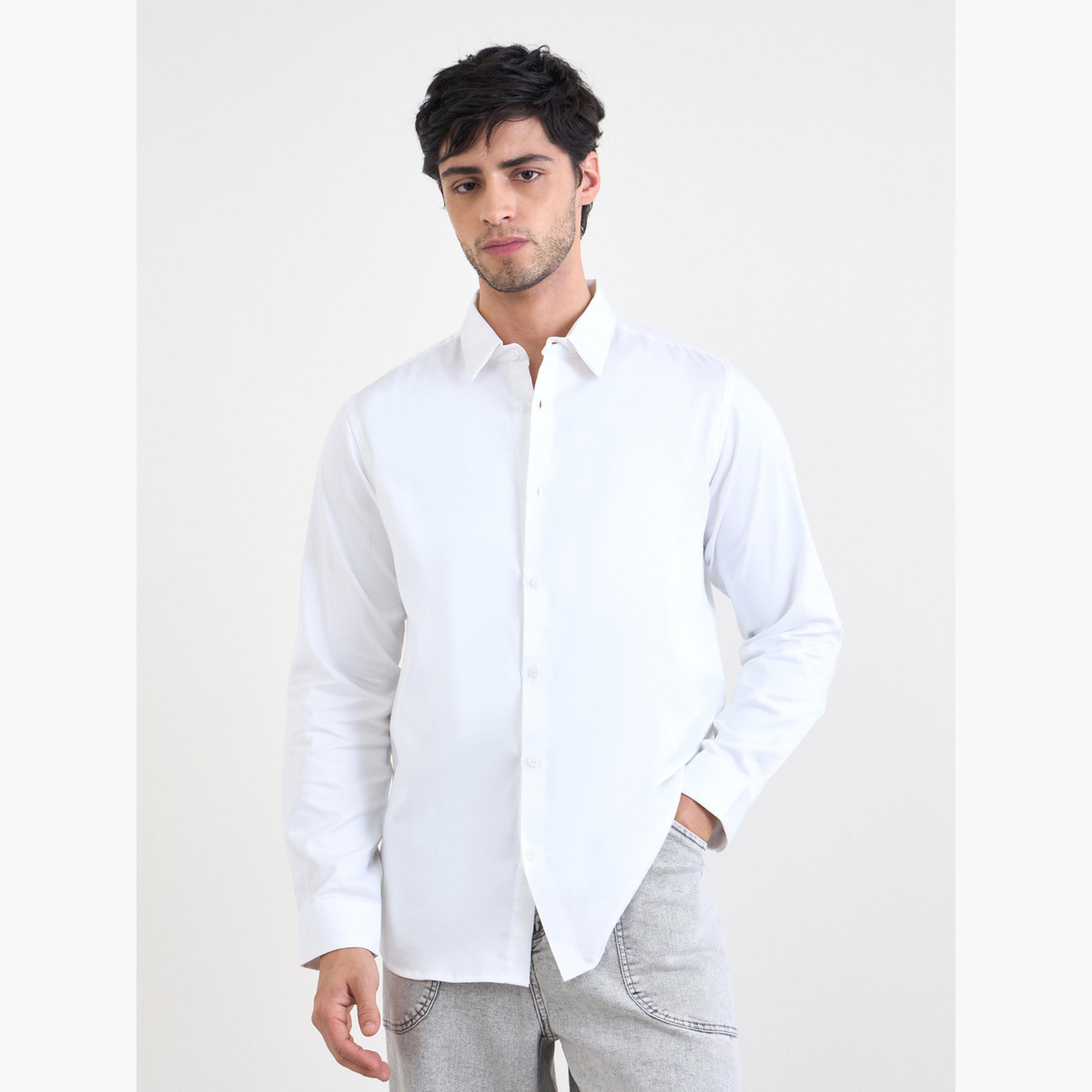 Styli Solid Cotton Lycra Slim Fit Shirt-men-clothing-shirts-image-1