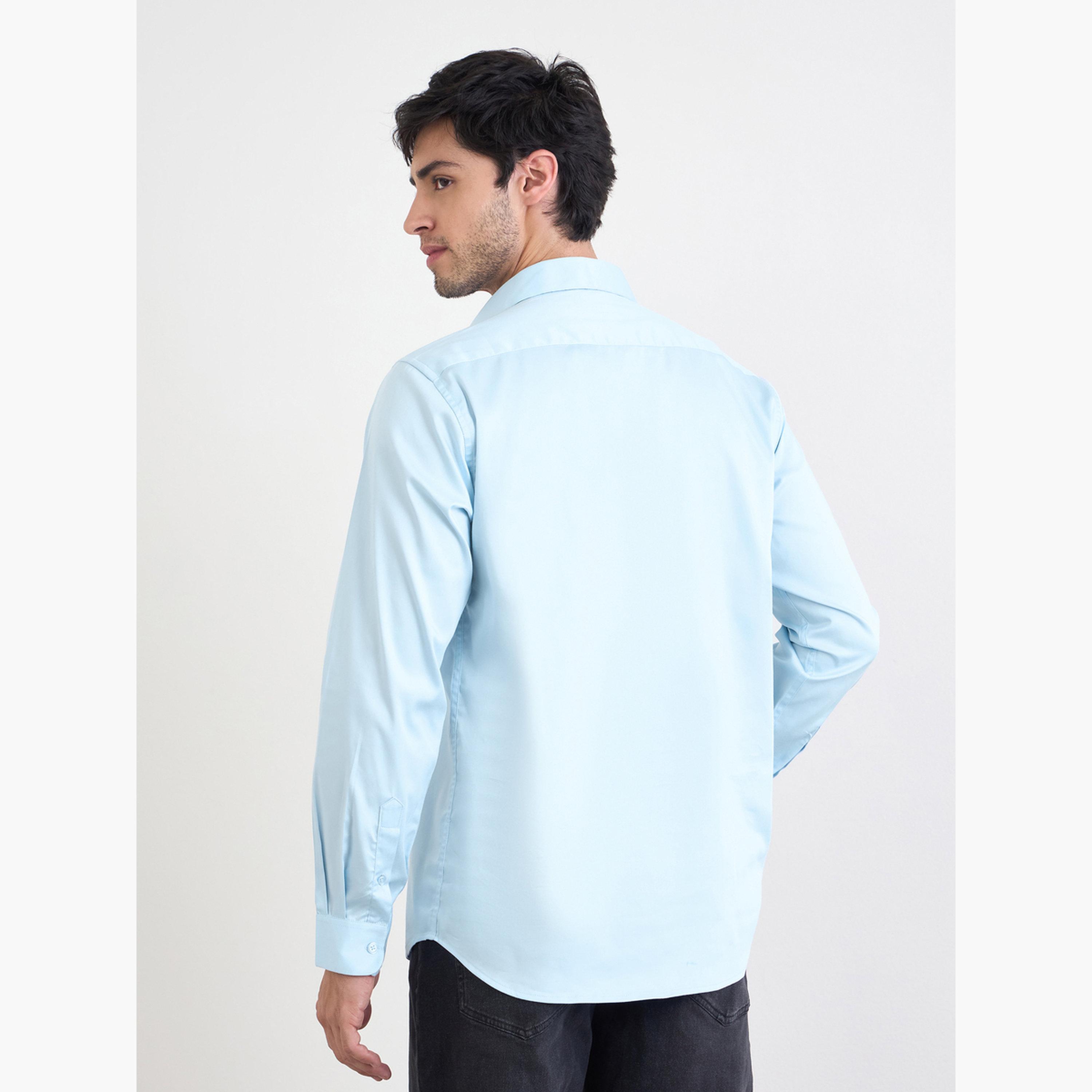 Styli Solid Cotton Lycra Slim Fit Spread Collar Shirt-men-clothing-shirts-image-4